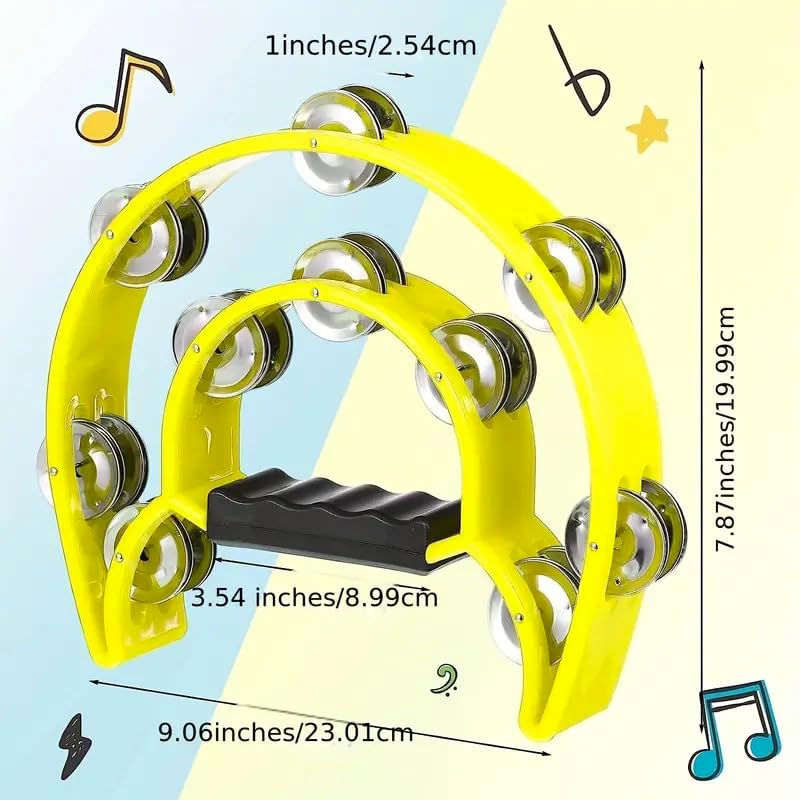 Double Row Tambourine, Half-Moon Musical Tambourine Hand Held for Kids, Adults, Party, KTV 4 colors (9 inch, Pack of 4) - Image 2