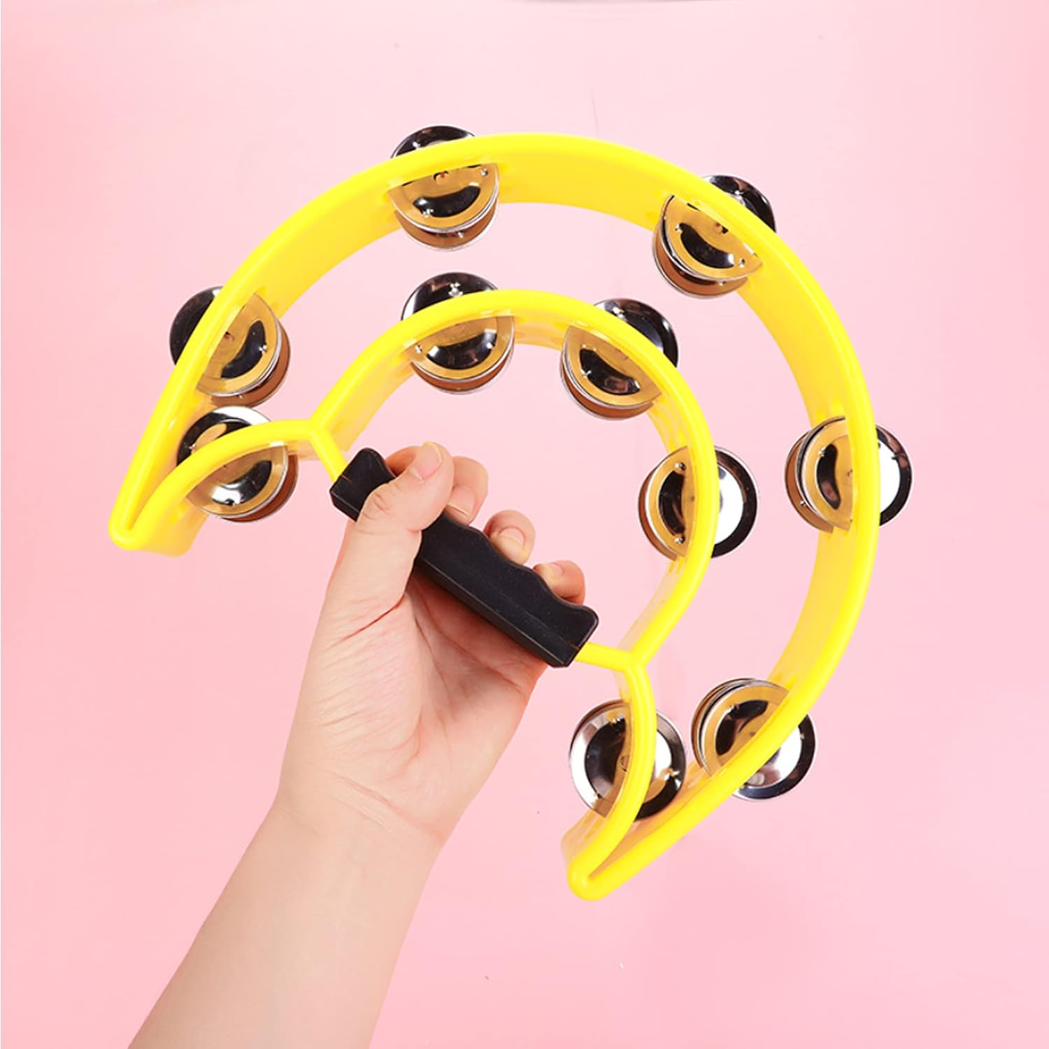 Double Row Tambourine, Half-Moon Musical Tambourine Hand Held for Kids, Adults, Party, KTV 4 colors (9 inch, Pack of 4) - Image 3