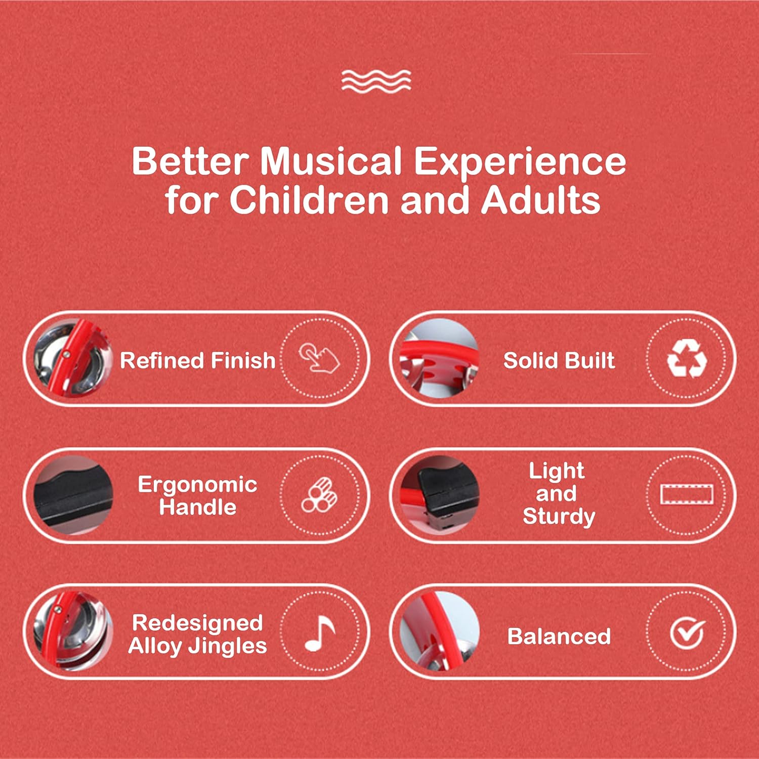 Double Row Tambourine, Half-Moon Musical Tambourine Hand Held for Kids, Adults, Party, KTV 4 colors (9 inch, Pack of 4) - Image 5