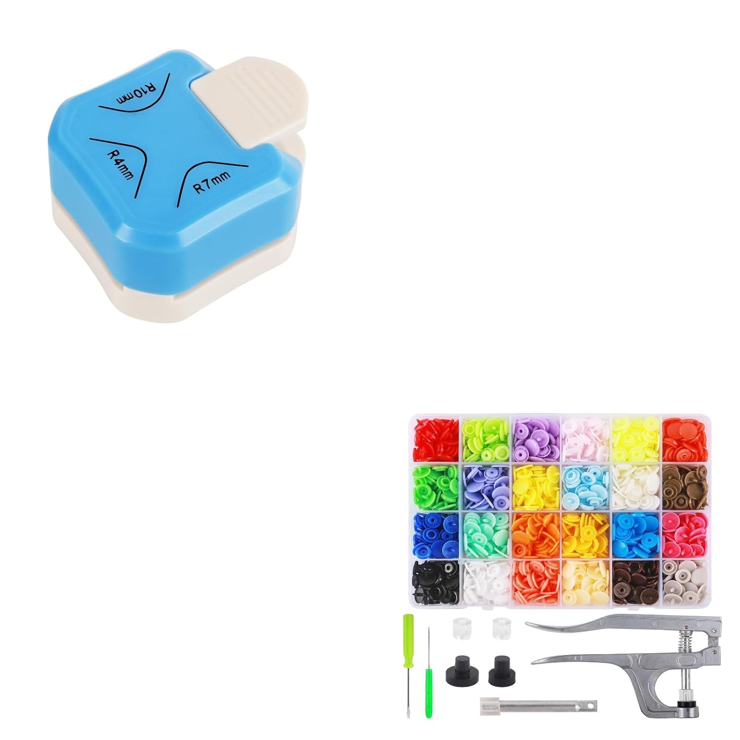 Paper Corner Rounder Punch, Corner Punch Corner Cutter Rounder for Cardstock + Snap Button Kit with Snaps Pliers, 240 Sets Plastic Snaps for Fabric - Image 1