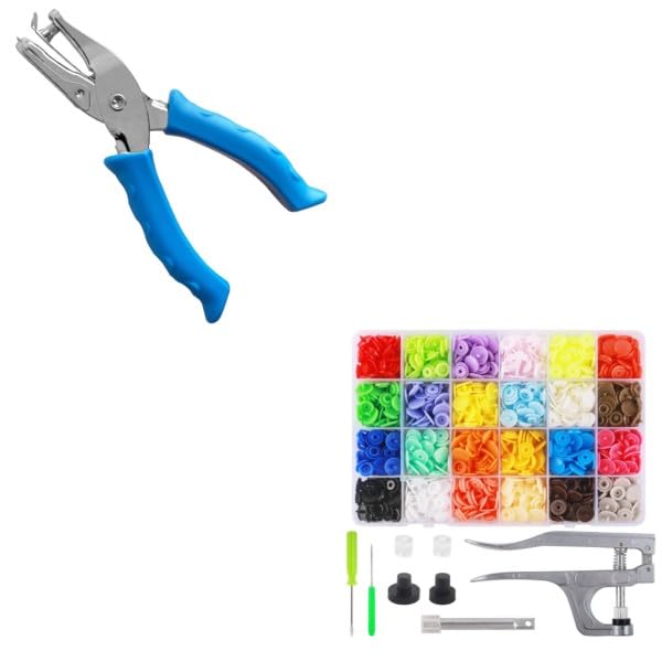 Single Hole Punch 1/4” Paper Hole Puncher for Crafts, One Hole Puncher + Snap Button Kit with Snaps Pliers, 240 Sets Plastic Snaps for Fabric - Image 1