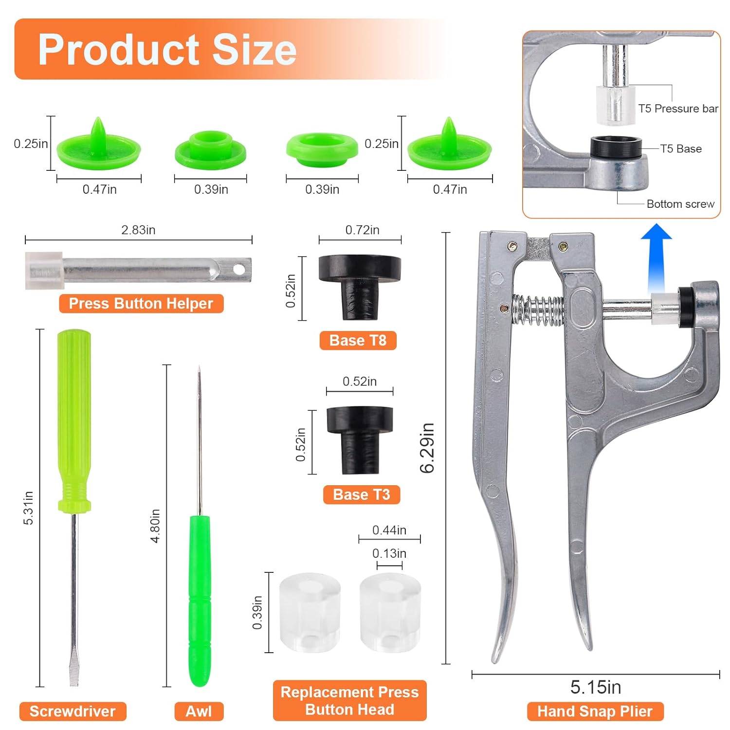 Single Hole Punch 1/4” Paper Hole Puncher for Crafts, One Hole Puncher + Snap Button Kit with Snaps Pliers, 240 Sets Plastic Snaps for Fabric - Image 6