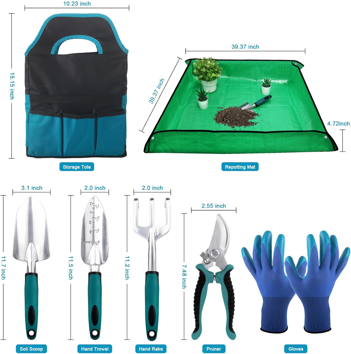 Silicone Soda Can Cover Lids, 12 Pack Reusable Soda Can Lids + Garden Tools Sets, Gardening Tool Set with 39.3 in Repotting Mat, - Image 6