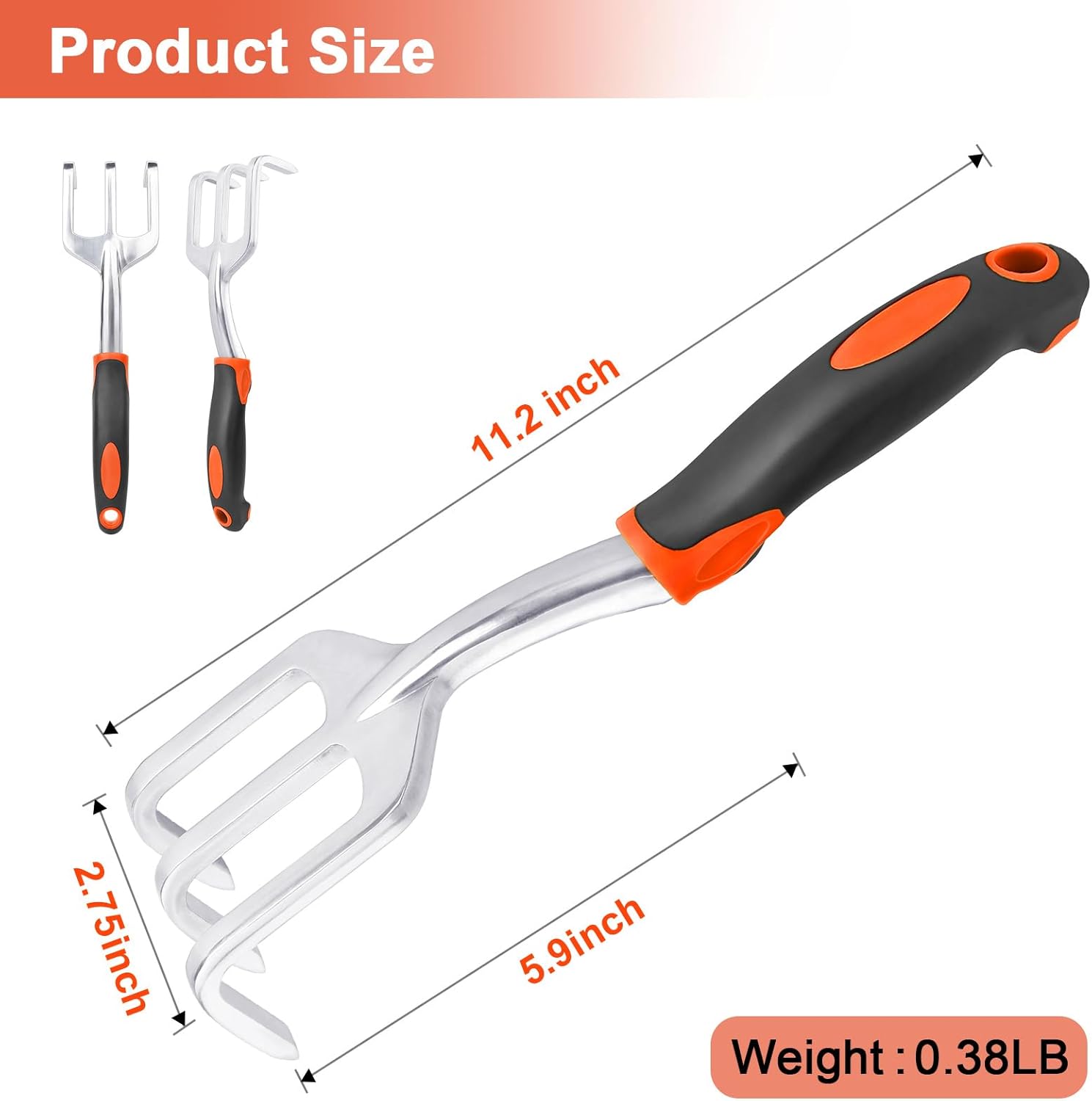 Hand Rake Garden Tool, Heavy Duty Hand Cultivators for Gardening + Garden Tools Set, 8 Piece Gardening Tools Set - Image 2