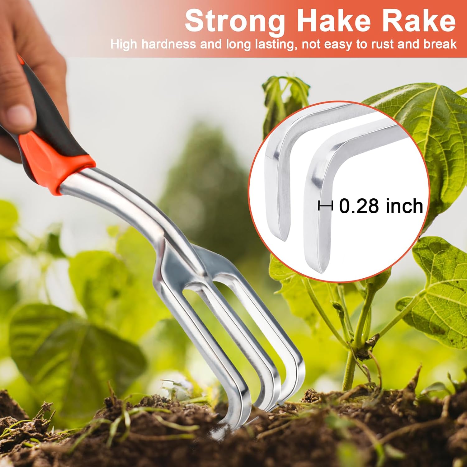 Hand Rake Garden Tool, Heavy Duty Hand Cultivators for Gardening + Garden Tools Set, 8 Piece Gardening Tools Set - Image 4