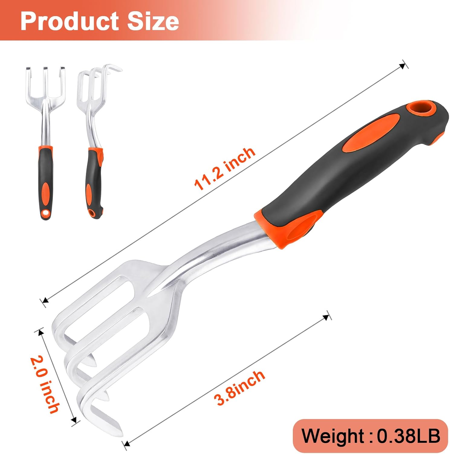 Hand Rake Garden Tool, Heavy Duty Hand Cultivators for Gardening + Garden Tool Set, 2 Pack Heavy Duty Gardening Tools Set - Image 2