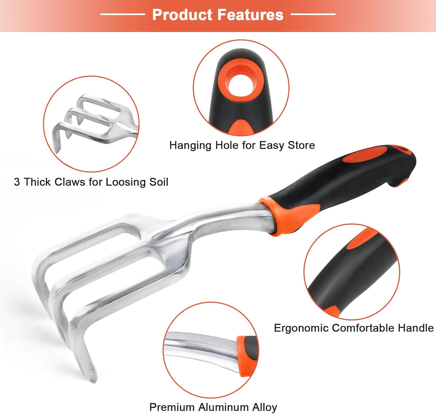 Hand Rake Garden Tool, Heavy Duty Hand Cultivators for Gardening + Garden Tool Set, 2 Pack Heavy Duty Gardening Tools Set - Image 3