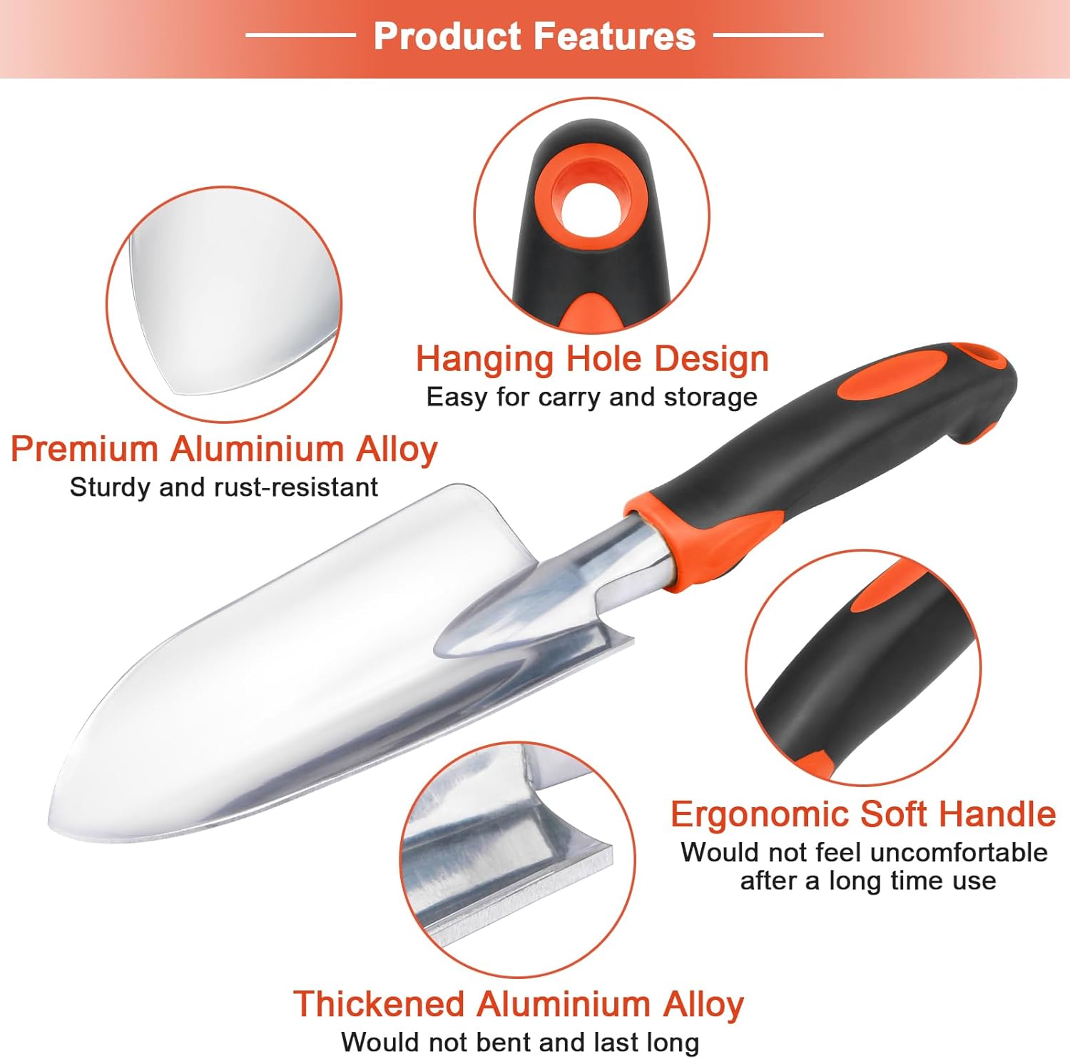 Garden Shovel Trowel Garden Tool with Measurement Mark + 2 Pack Heavy Duty Gardening Tools Set - Image 7