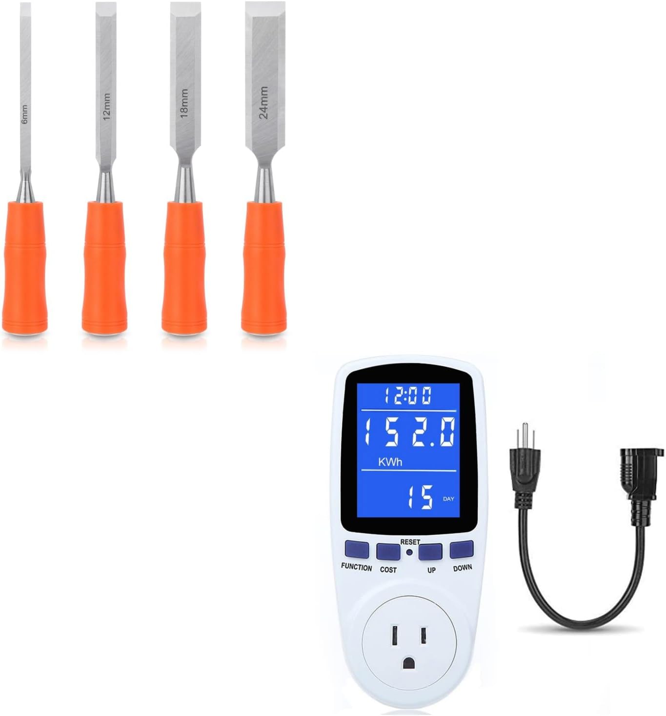 4 Piece Wood Chisel Sets Woodworking Tools Set, Wood Chisels + Upgraded Watt Meter Power Meter Plug Home Electricity Usage Monitor - Image 1