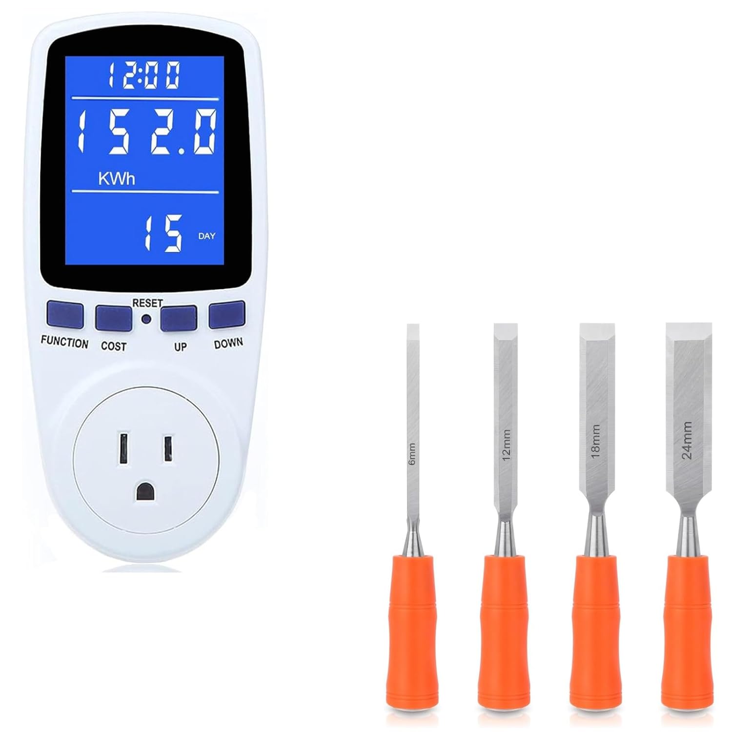 Upgraded Watt Power Meter Plug Home Electrical Usage Monitor Consumption+ 4 Piece Wood Chisel Sets Woodworking Tools Set - Image 1