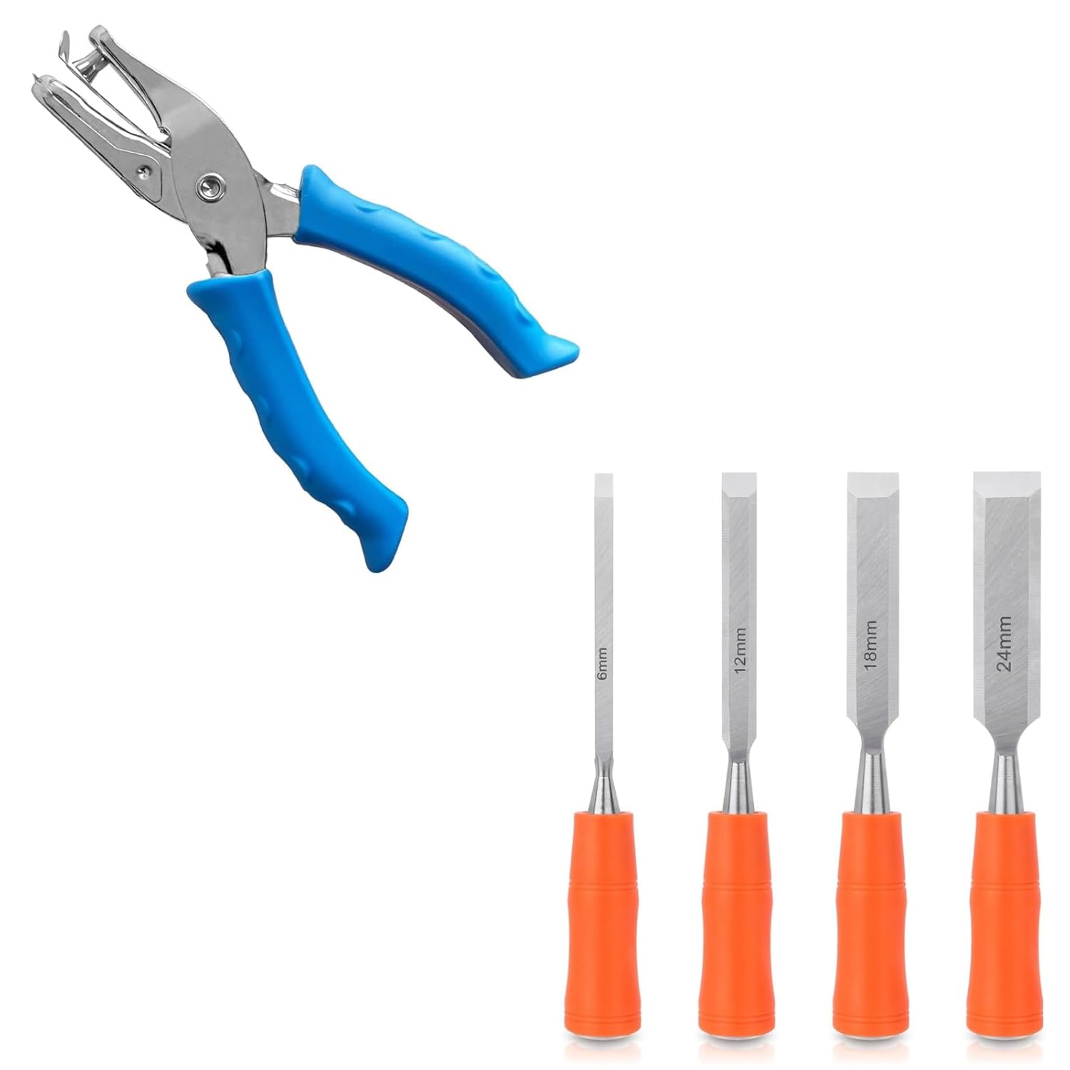 Craft Hole Punch, Kids Hole Punch, Earring Punch Card Tool, Handheld Hole Puncher+ 4 Piece Wood Chisel Sets Woodworking Tools Set - Image 1