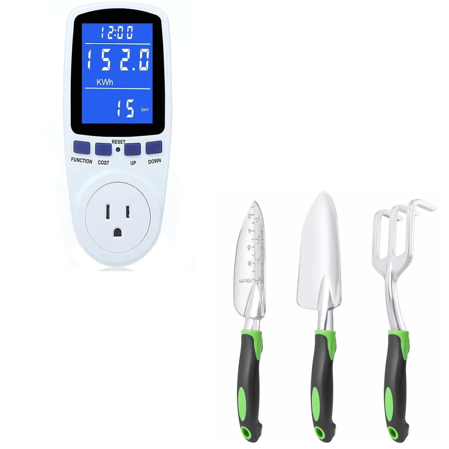 Upgraded Watt Meter Power Meter Plug Home Electricity Usage Monitor+ Garden Tools Set, 3 Pack Heavy Duty Gardening Tools Set Include Garden Shovel - Image 1