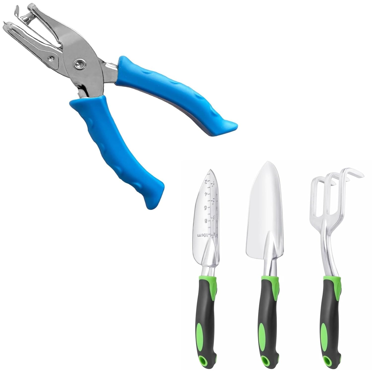 Single Hole Punch 1/4” Paper Hole Puncher for Crafts, One Hole Punch with Blue Soft Grip Handle+Aluminum Alloy Lawn and Garden Hand Tools for Planting - Image 1