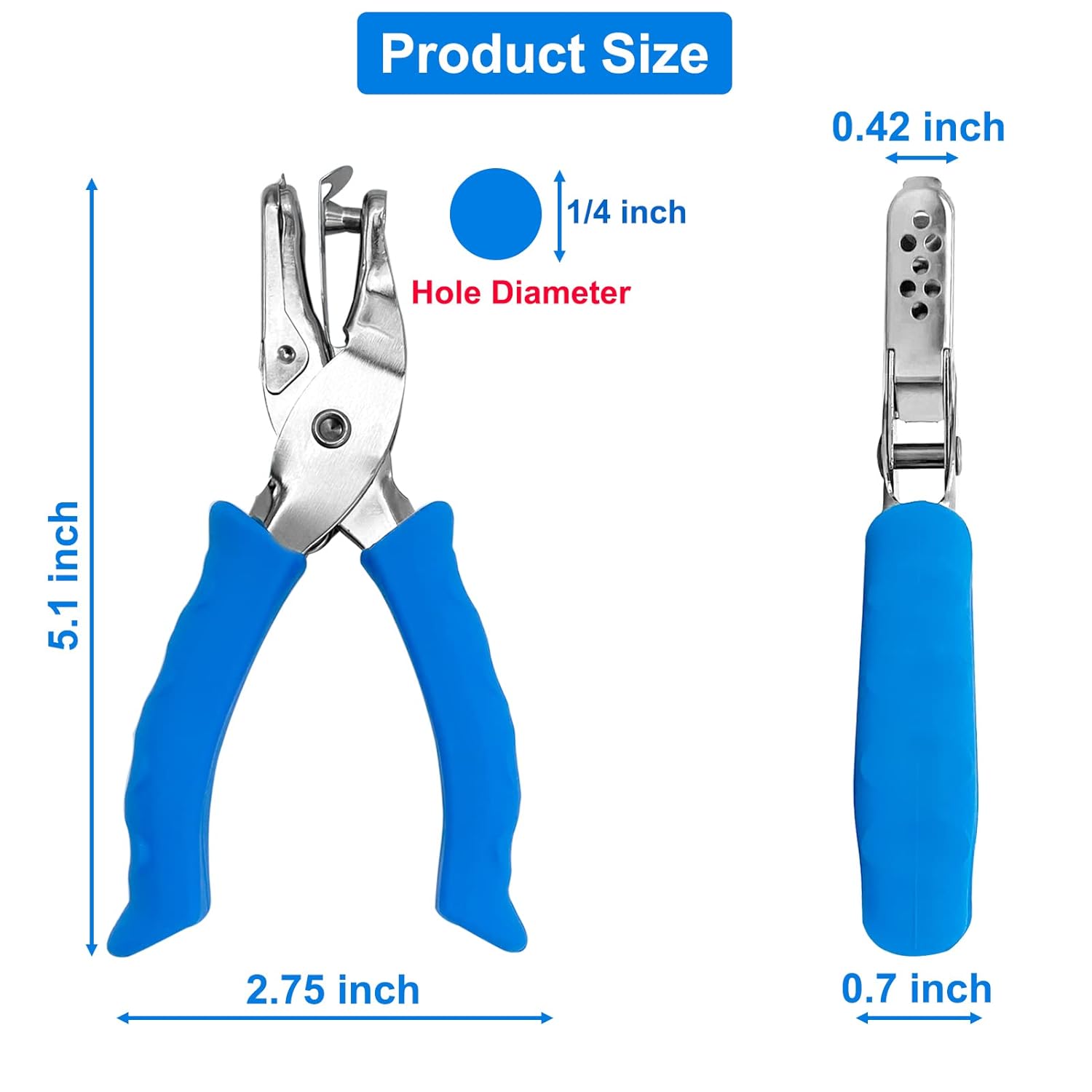 Single Hole Punch 1/4” Paper Hole Puncher for Crafts, One Hole Punch with Blue Soft Grip Handle+Aluminum Alloy Lawn and Garden Hand Tools for Planting - Image 2