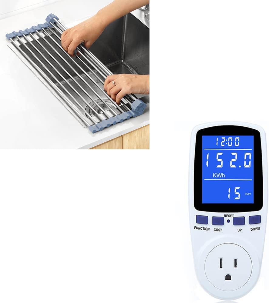 Roll Up Dish Drying Rack Over Sink Dish Rack 17.5''x11.8'' + Upgraded Watt Meter Power Meter Plug Home Electricity Usage Monitor - Image 1