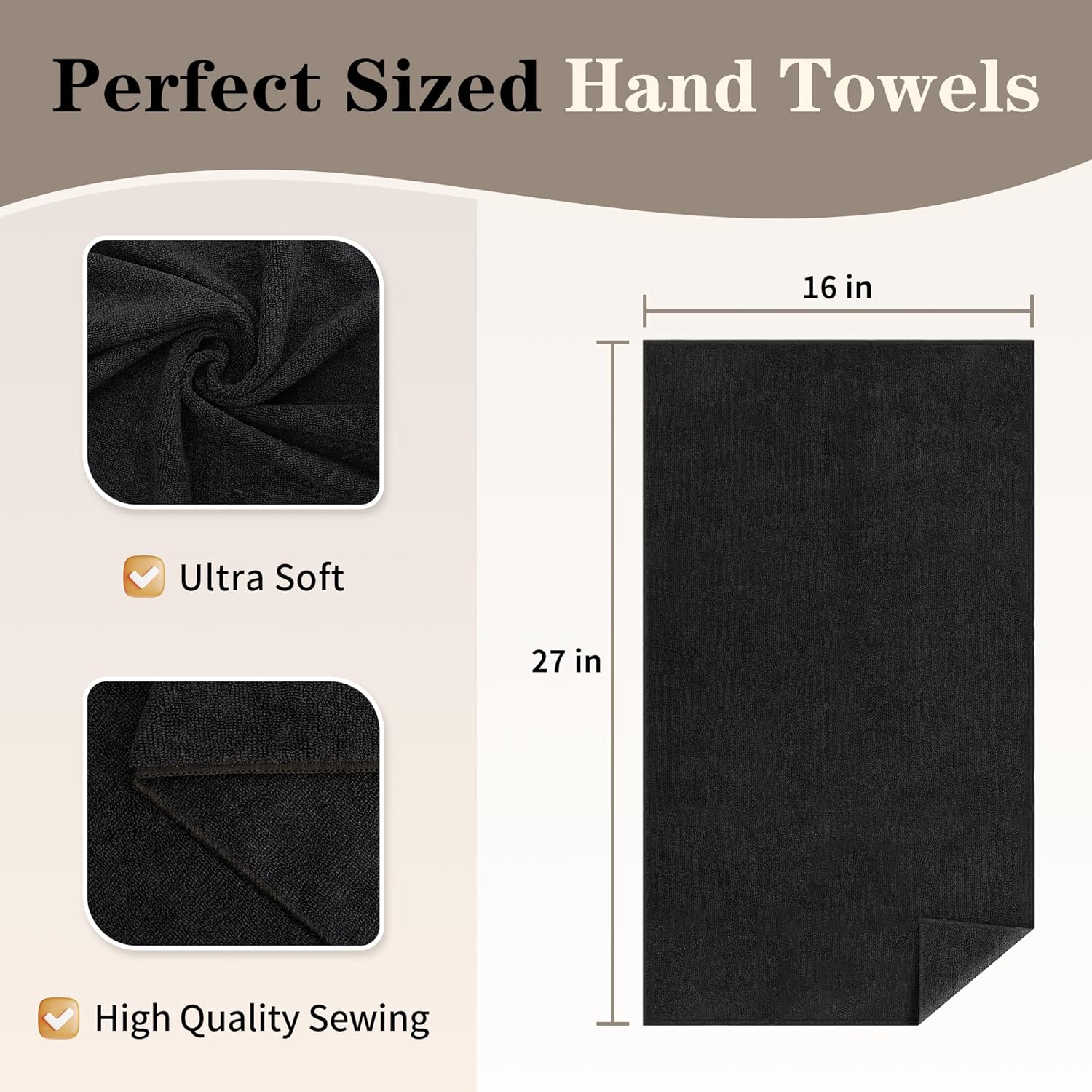 Salon Towels 12 Pack, Black Hand Towels for Bathroom, Quick Dry Gym Towels, Spa Face Towel, Absorbent Microfiber Towels for Salon, Barber, Gym, Bath, Pedicure and Home Hair Care,16 x 27 in - Image 2