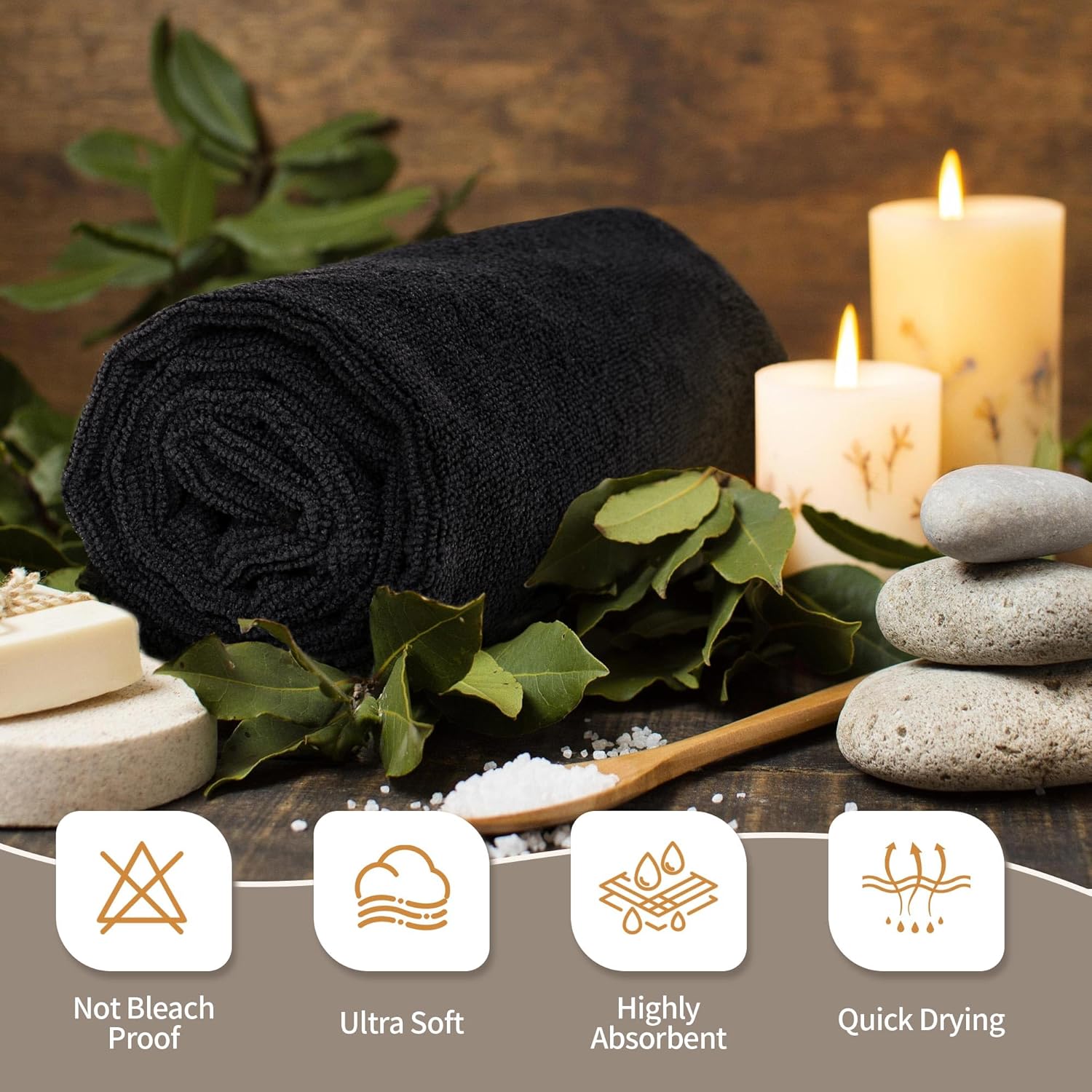 Salon Towels 12 Pack, Black Hand Towels for Bathroom, Quick Dry Gym Towels, Spa Face Towel, Absorbent Microfiber Towels for Salon, Barber, Gym, Bath, Pedicure and Home Hair Care,16 x 27 in - Image 5