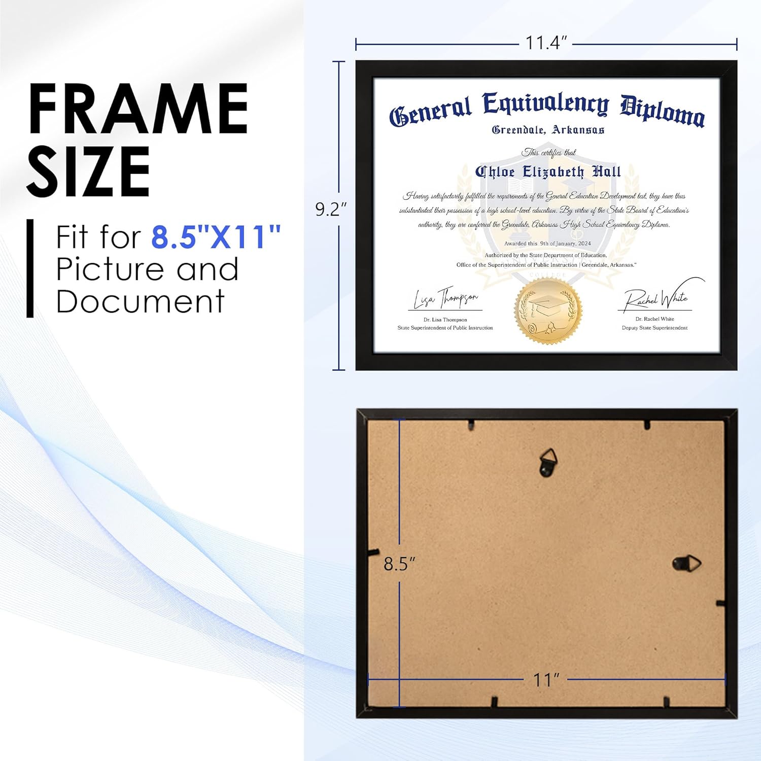 White 8x10 Picture Frame&8.5x11 Diploma Frame, Black Picture Frame With Clear Plexiglass, 2 Pack Certificate for Wall Display, Document Frame, High School Diploma - Image 5