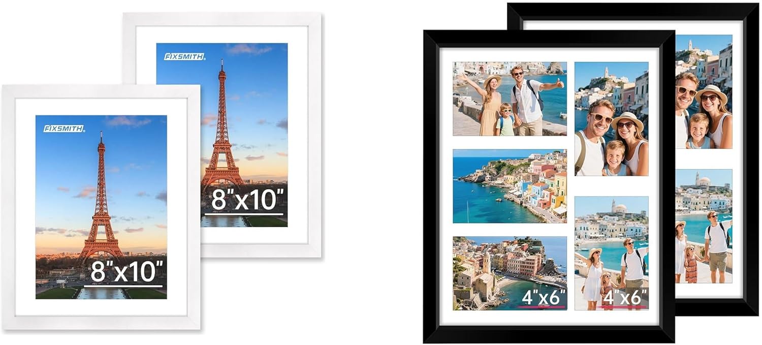 White 8x10 Picture Frame&11x14 Picture Frames Collage Wall Decor, Display 5 Pcs 4x6 Photos with Mat or 1 Pack 11x14 Poster without Mat, 4x6 Multiple Picture Frames, Family Collage Pi - Image 1