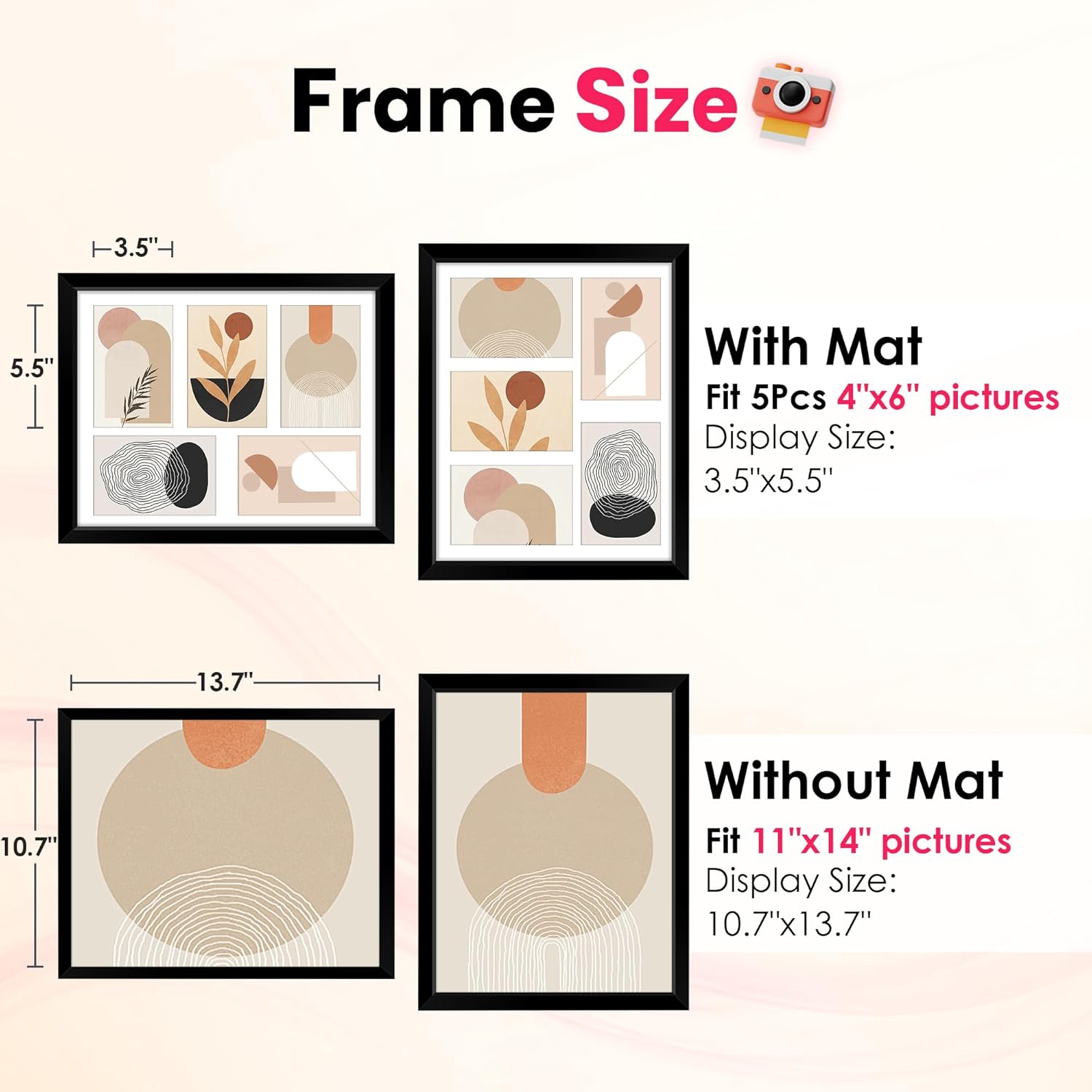 White 8x10 Picture Frame&11x14 Picture Frames Collage Wall Decor, Display 5 Pcs 4x6 Photos with Mat or 1 Pack 11x14 Poster without Mat, 4x6 Multiple Picture Frames, Family Collage Pi - Image 5