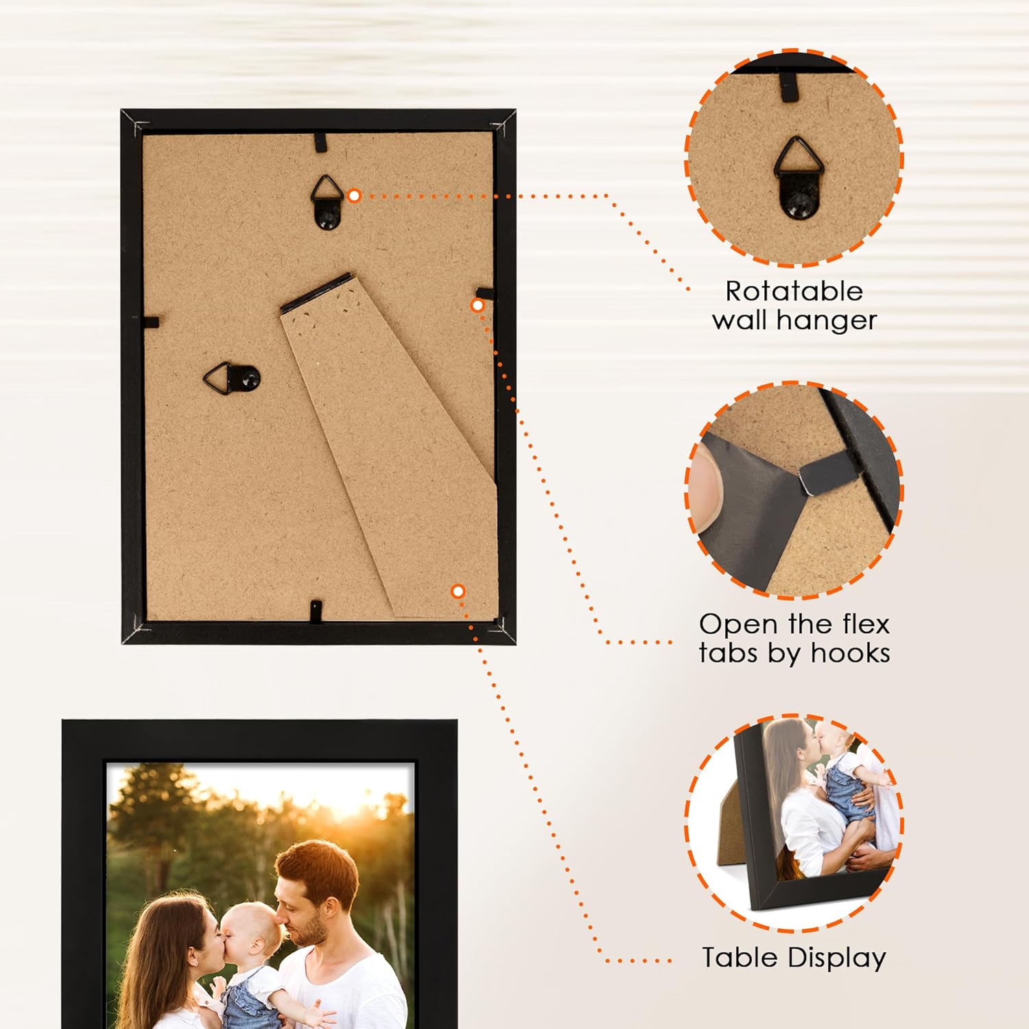 White 8x10 Picture Frame&4x6 Picture Frame Set of 4, 4x6 Photo Frames with HD Plexiglass for Wall Hanging or Tabletop Display, Black - Image 8
