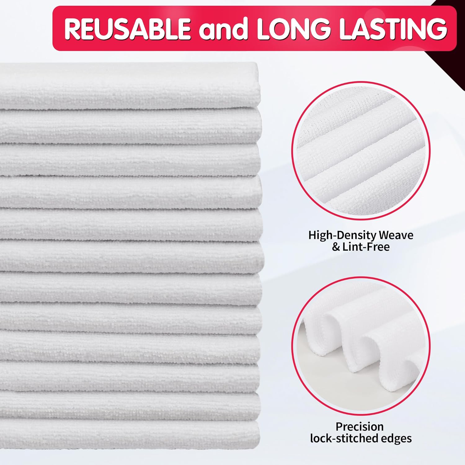 White Microfiber Cleaning Cloth -Pack of 12 Microfiber Cleaning Cloth Bulk, 100 Pack Shop Towels, Lint-Free Car Wash Towels - Image 2