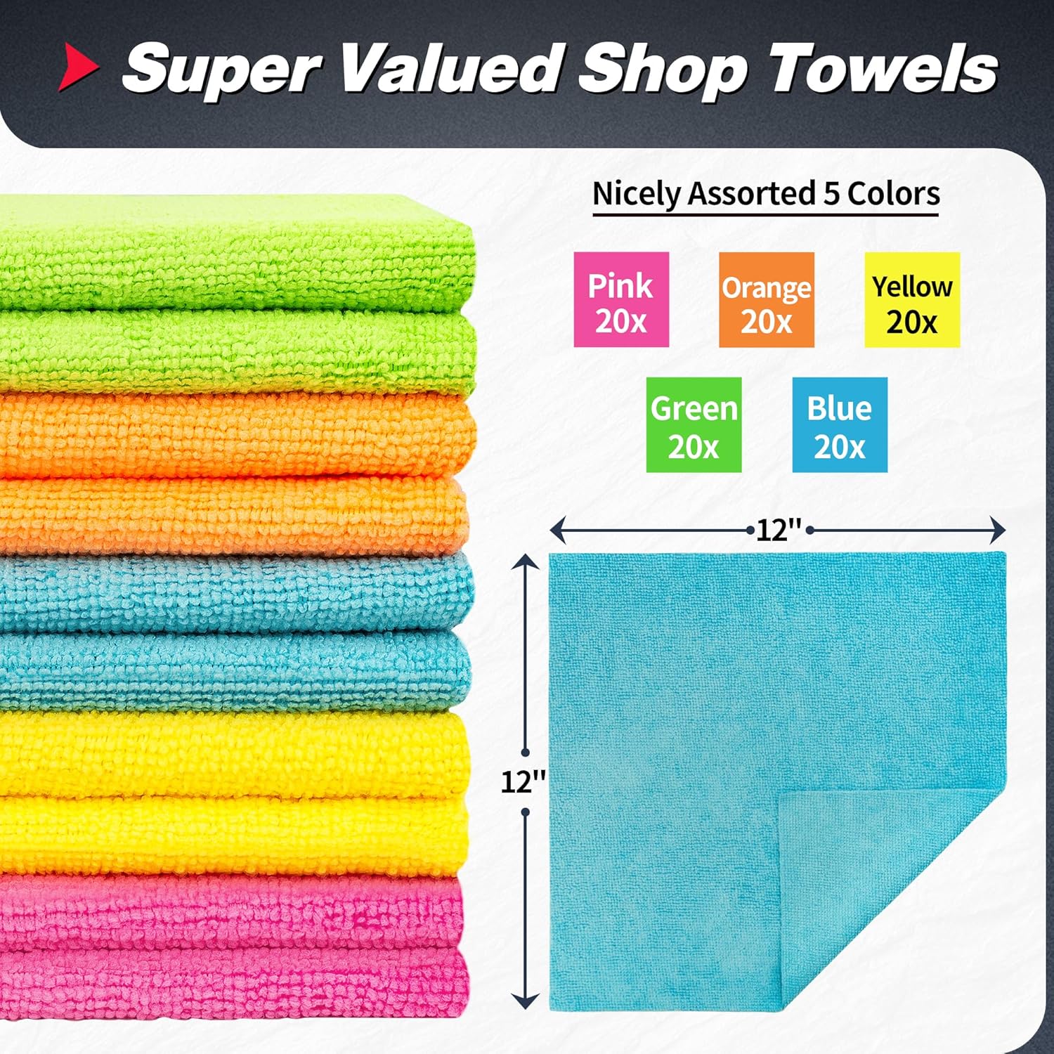 White Microfiber Cleaning Cloth -Pack of 12 Microfiber Cleaning Cloth Bulk, 100 Pack Shop Towels, Lint-Free Car Wash Towels - Image 6