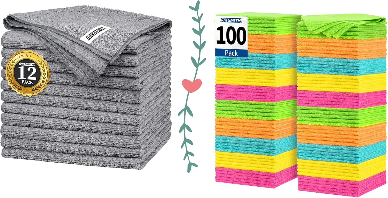 Grey Microfiber Cleaning Cloth -Pack of 12 Microfiber Cleaning Cloth Bulk, 100 Pack Shop Towels, Lint-Free Car Wash Towels - Image 1