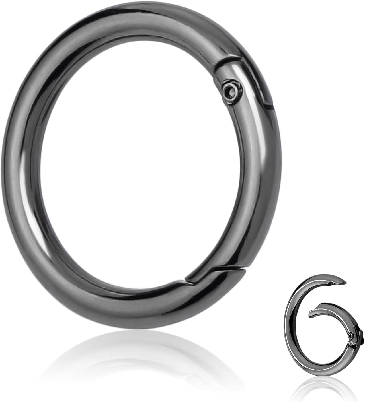 10Pack 1 Inch Metal Spring O Rings Clip Keychain, Round Carabiner Clips Keyrings Snap Hook Buckle, Purse Shoulder Bag Chain Rings Clip Replacement Paracord Keychain Lanyard Leather DIY Crafts (Black) - Image 1