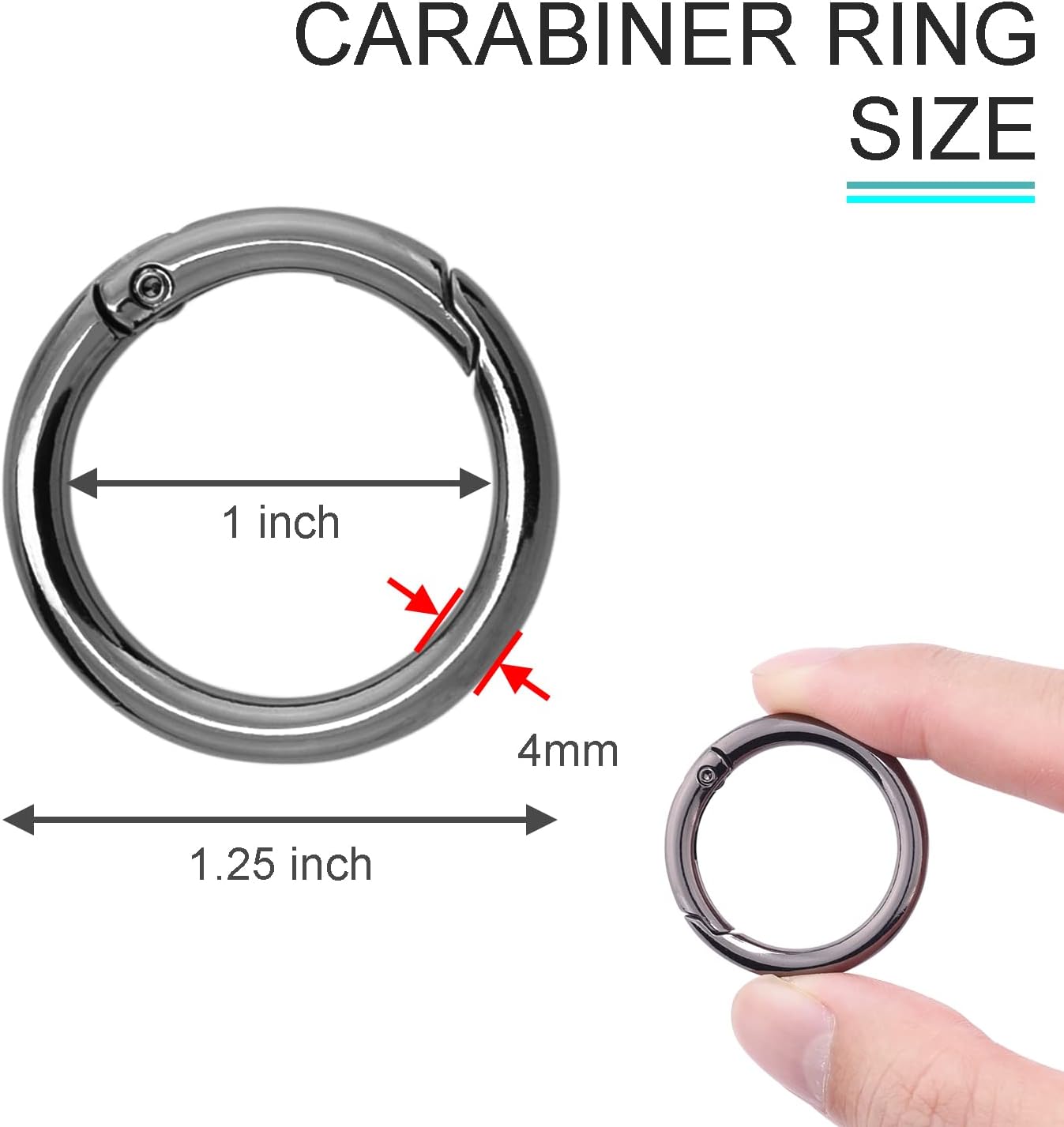 10Pack 1 Inch Metal Spring O Rings Clip Keychain, Round Carabiner Clips Keyrings Snap Hook Buckle, Purse Shoulder Bag Chain Rings Clip Replacement Paracord Keychain Lanyard Leather DIY Crafts (Black) - Image 2