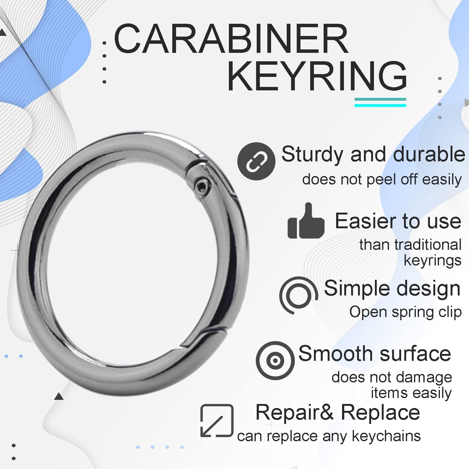 10Pack 1 Inch Metal Spring O Rings Clip Keychain, Round Carabiner Clips Keyrings Snap Hook Buckle, Purse Shoulder Bag Chain Rings Clip Replacement Paracord Keychain Lanyard Leather DIY Crafts (Black) - Image 3