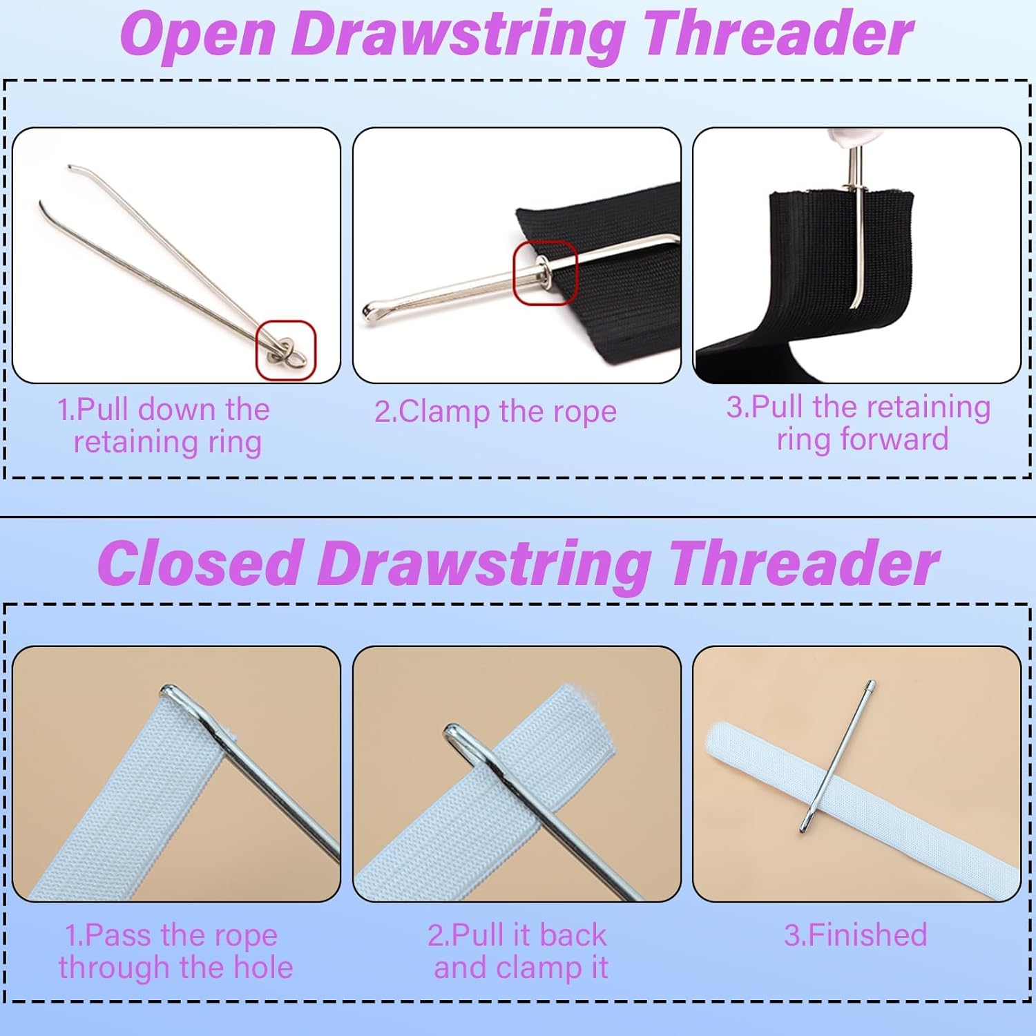 4 Pcs Bodkin Drawstring Threaders,Metal Drawstring Threader Tweezers Easy Quick Insert Drawstring DIY Rope Threader Clip Bodkin Sewing Tool for Sweatpants,Hoodies,Swim Trunks - Image 3