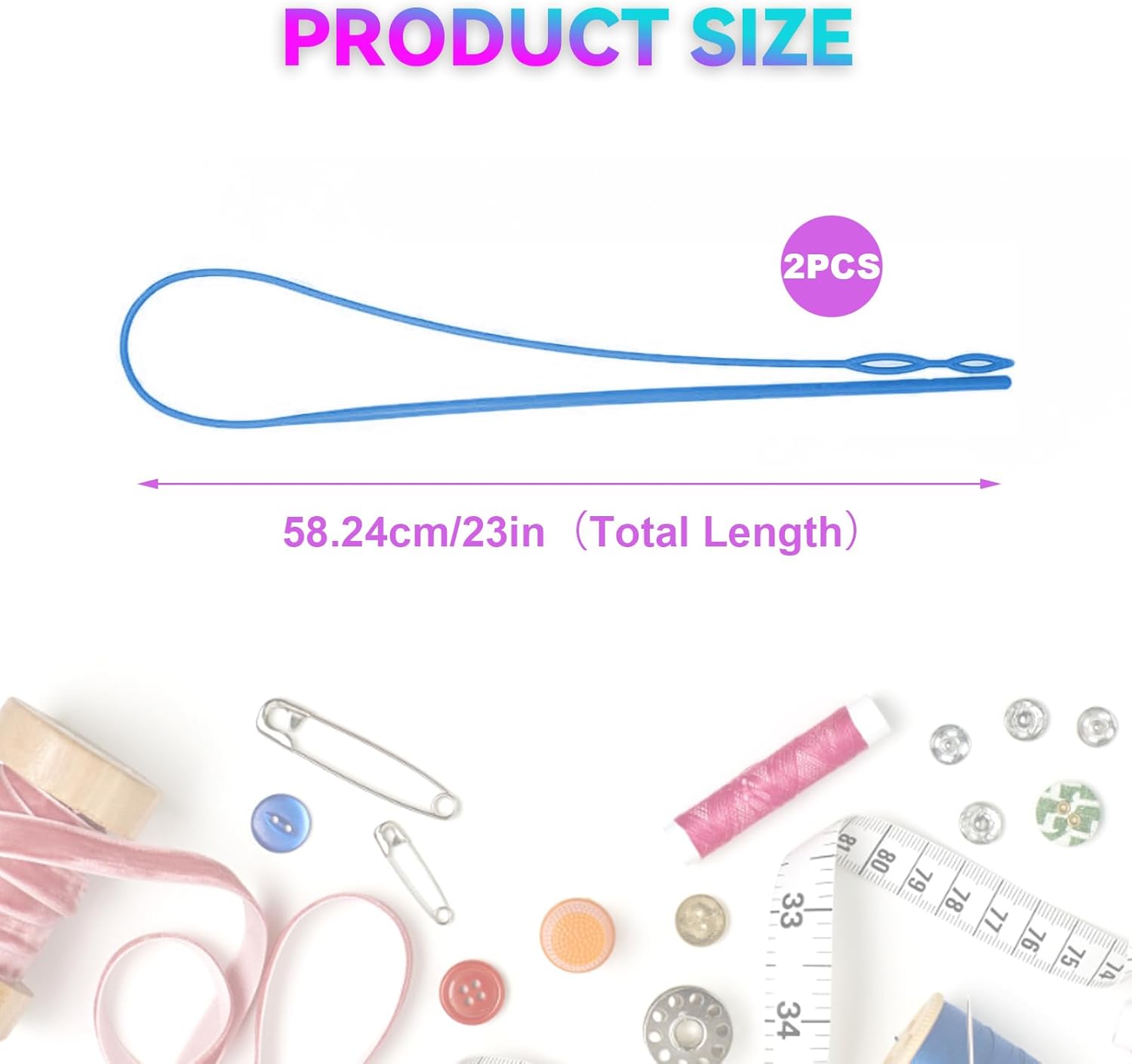 2 Pcs Plastic Flexible Drawstring Threader,58.2cm/23in Hoodie String Threader Drawstring Replacement Quick & Easy Drawstring Threader Tool for Sweatpants,Jackets,Swim Trunks,Shorts(Blue) - Image 2
