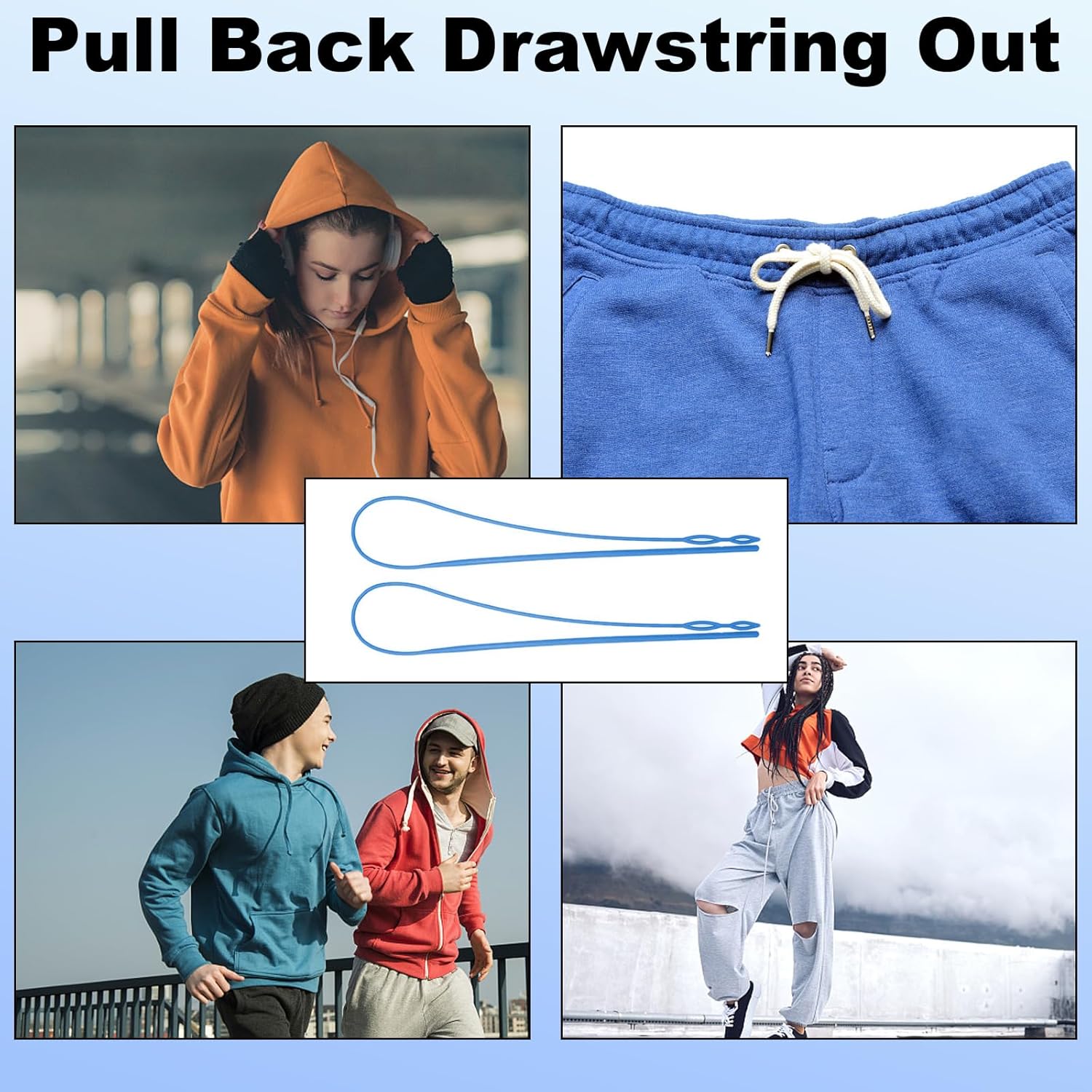 2 Pcs Plastic Flexible Drawstring Threader,58.2cm/23in Hoodie String Threader Drawstring Replacement Quick & Easy Drawstring Threader Tool for Sweatpants,Jackets,Swim Trunks,Shorts(Blue) - Image 6