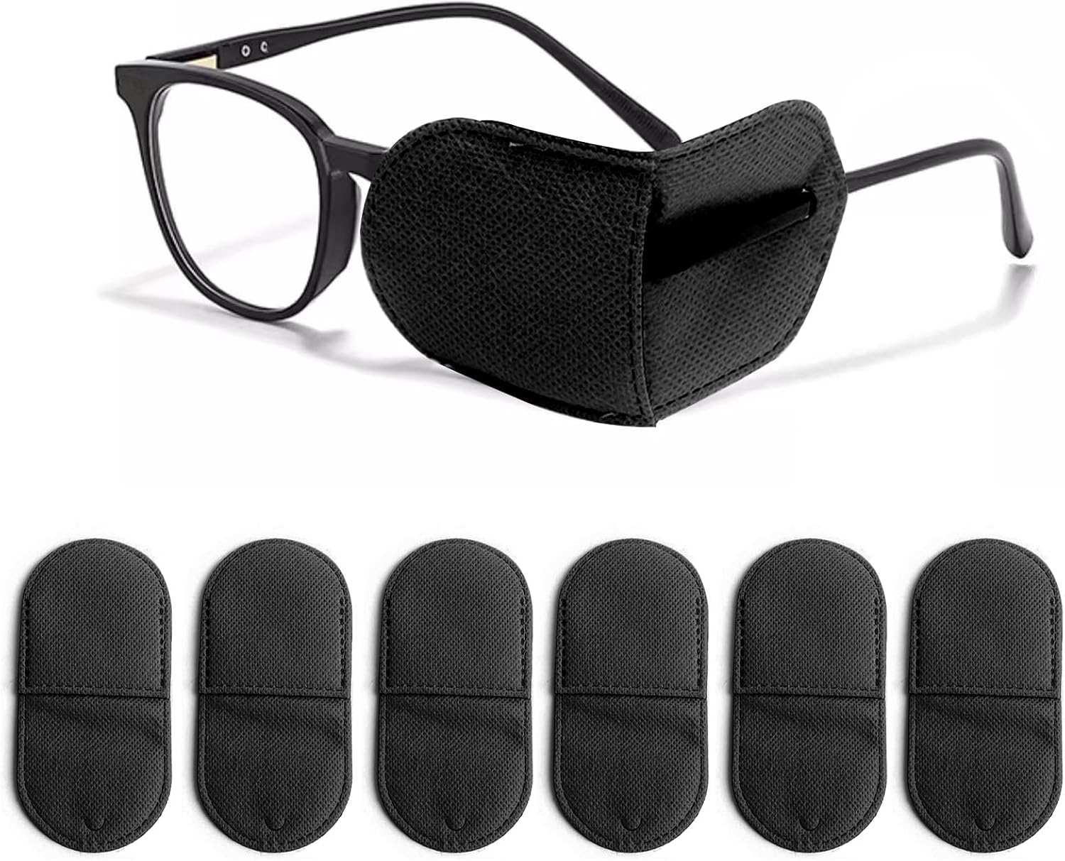 Eye Patches for Glasses,6 Pcs Medical Eye Patch for Adults and Kids Non-Woven Fabric Eye Patches to Cover Left or Right Eye Strengthen Vision and Improve Amblyopia,Lazy Eye(Black,Large Size) - Image 1
