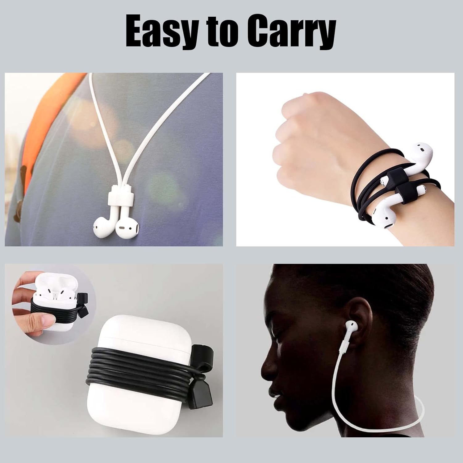 Airpod Strap,Magnetic Anti-Lost Air Pod Neck Strap Lanyard for AirPods 4/3/2/1,AirPod Pro 2/1 Soft Silicone Airpods Accessories Holder Strap for Running,Fitness,Dancing(White/Blue/Black) - Image 7