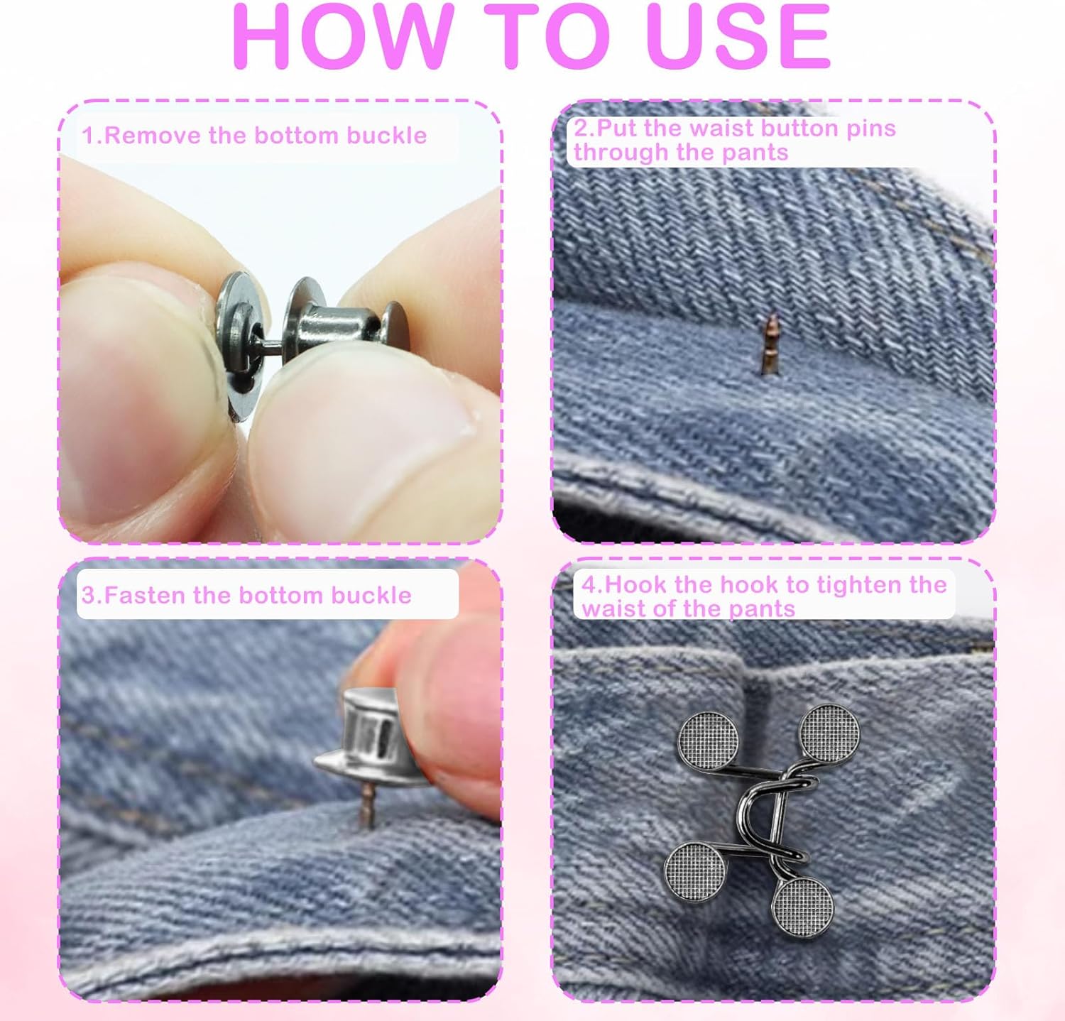 Adjustable Pant Waist Tightener,8 Set Jeans Pants Clips to Tighten Waist Buttons for Loose Jeans No Sewing Button Make Waistband Smaller Tightener for Women and Men(4 Colors) - Image 4