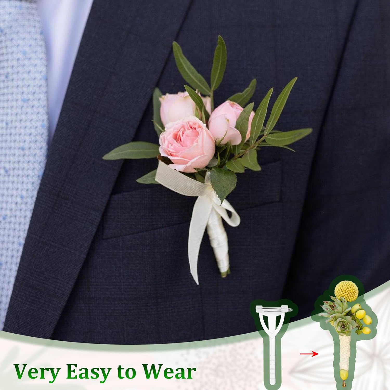 20Pcs Boutonniere Pins,Plastic Corsage Clips T-Shaped Boutonniere Clips for Weddings,Birthday,Festivals Floral Arrangement Fasteners for Suits,Formal Wear(White) - Image 4