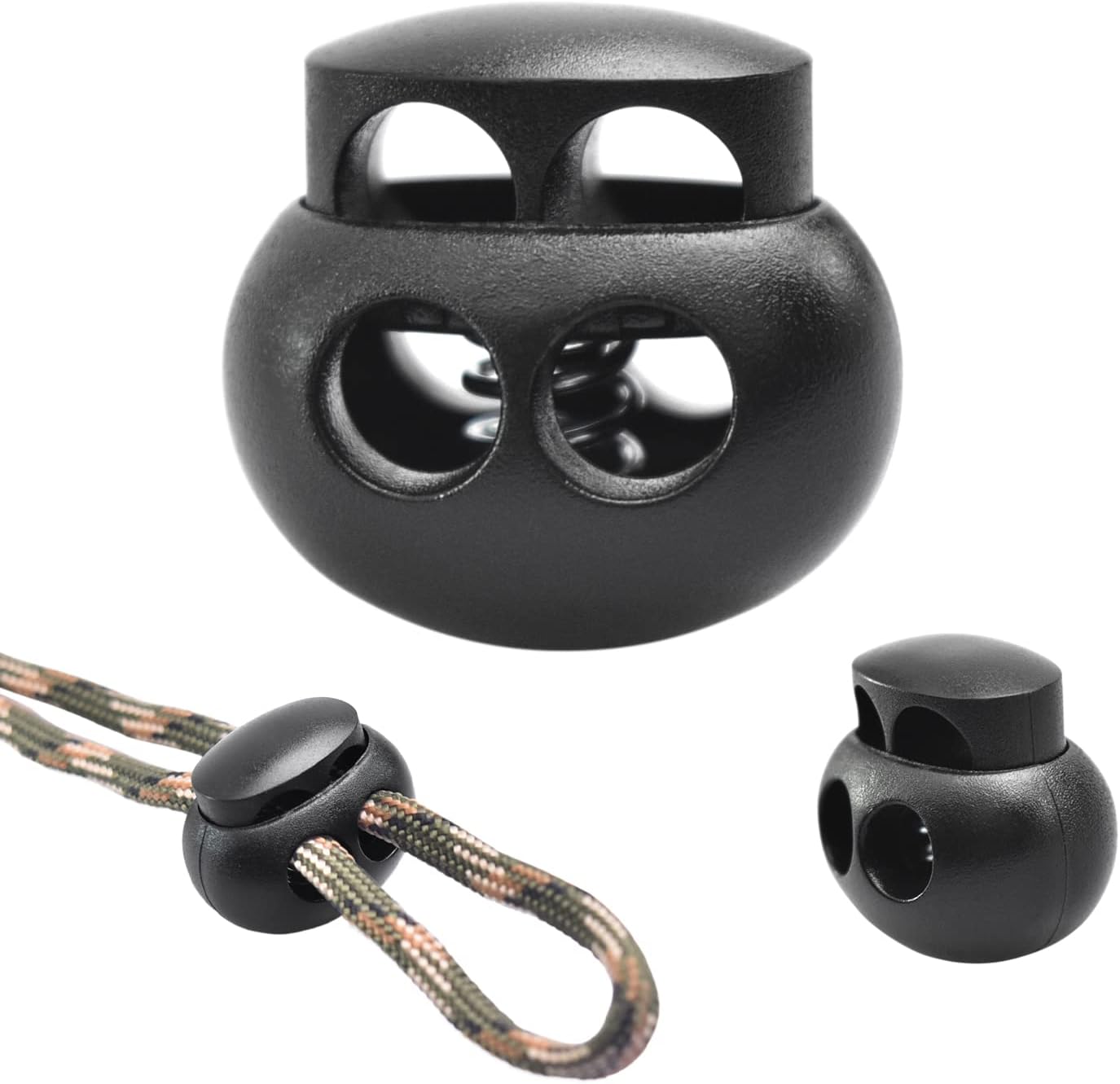 25pcs Spring Cord Lock End Stopper Fastener Slider Toggles Clip Double Hole Round Plastic for Drawstrings Lanyard Paracord Elastic Bungee Shock Cord Rope Shoe Lace Tie Locks Shoelace Lace Lock - Image 1