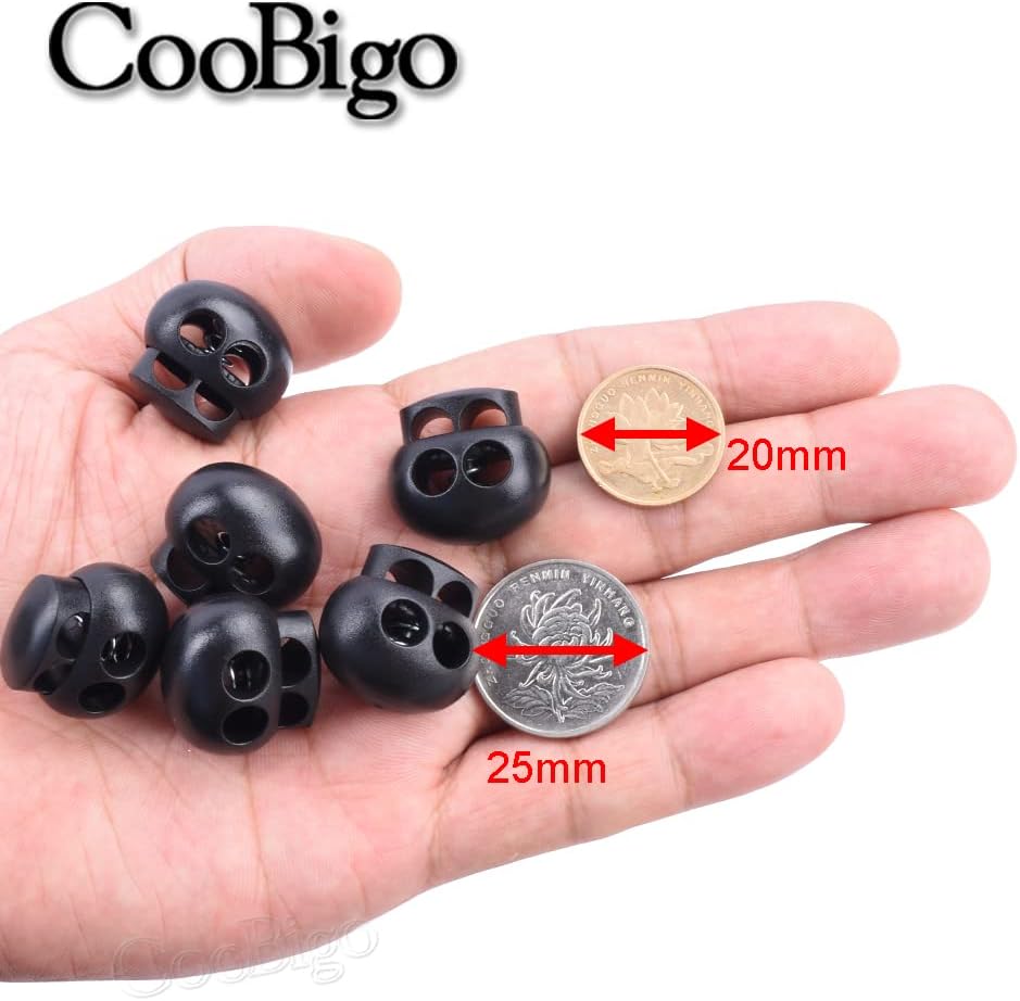 25pcs Spring Cord Lock End Stopper Fastener Slider Toggles Clip Double Hole Round Plastic for Drawstrings Lanyard Paracord Elastic Bungee Shock Cord Rope Shoe Lace Tie Locks Shoelace Lace Lock - Image 3