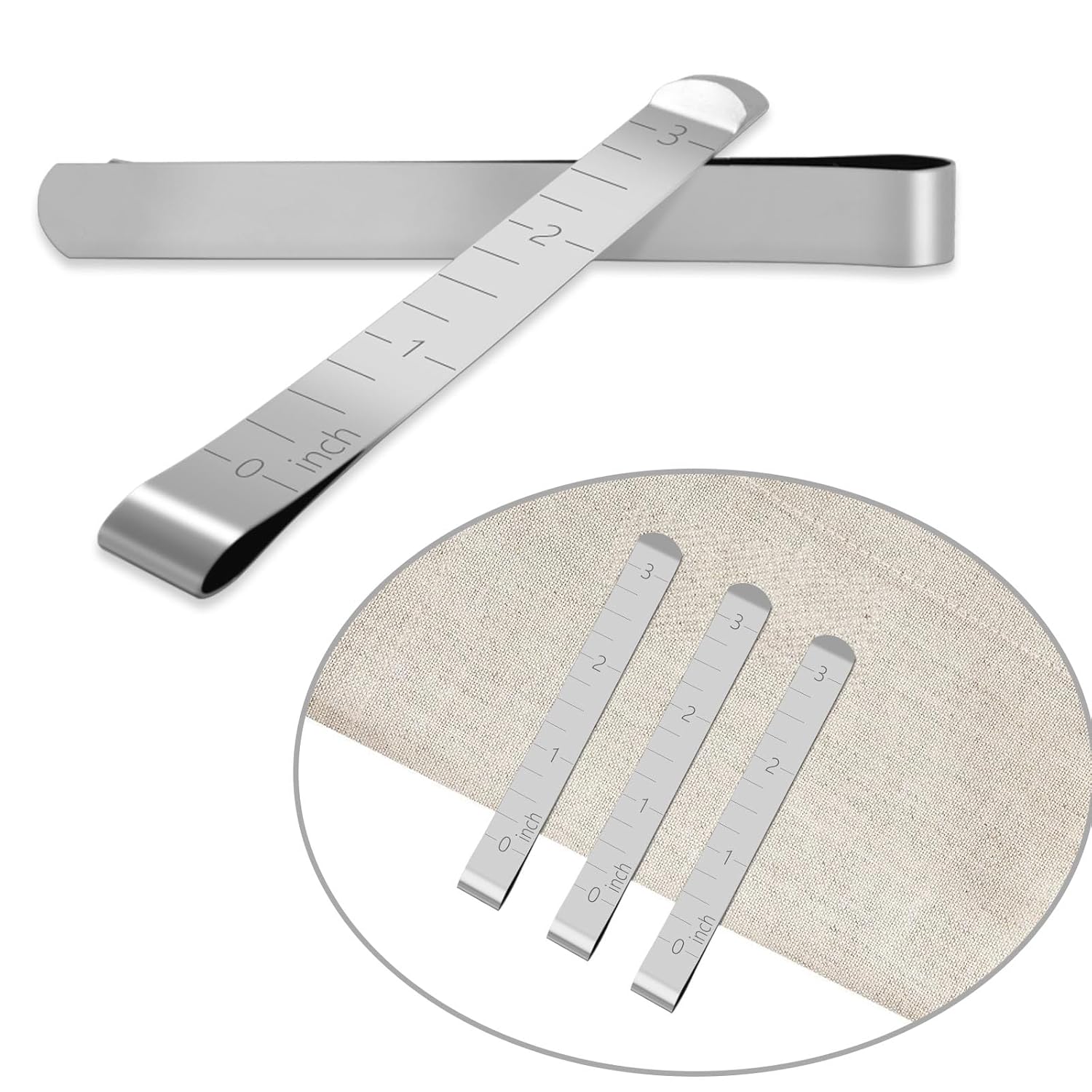 5Pcs Sewing Clips,Stainless Steel Hemming Clips with 3 Inch Scale Sewing Ruler Metal Sewing Clip for Fabric and Quilting Pinning and Marking Accessories Sewing Supplies - Image 1