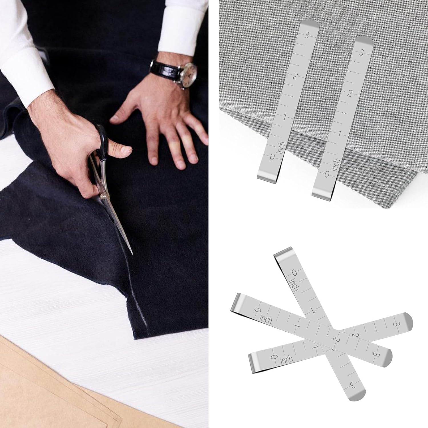 5Pcs Sewing Clips,Stainless Steel Hemming Clips with 3 Inch Scale Sewing Ruler Metal Sewing Clip for Fabric and Quilting Pinning and Marking Accessories Sewing Supplies - Image 5