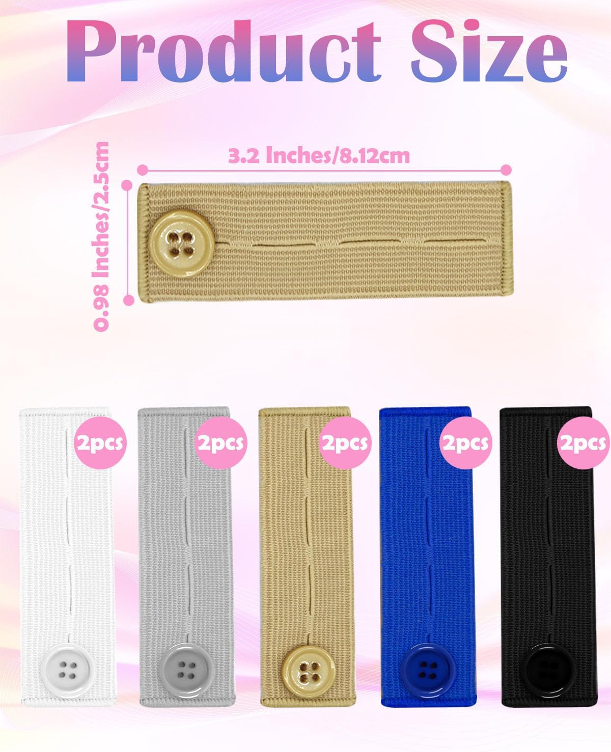 10Pcs Button Extenders for Jeans,Waistband Extenders for Women Men Pants Elastic Band Pants Button Extender Adjustable Waistband Extenders No Sew Jeans Waist Extension(5 Colors) - Image 2