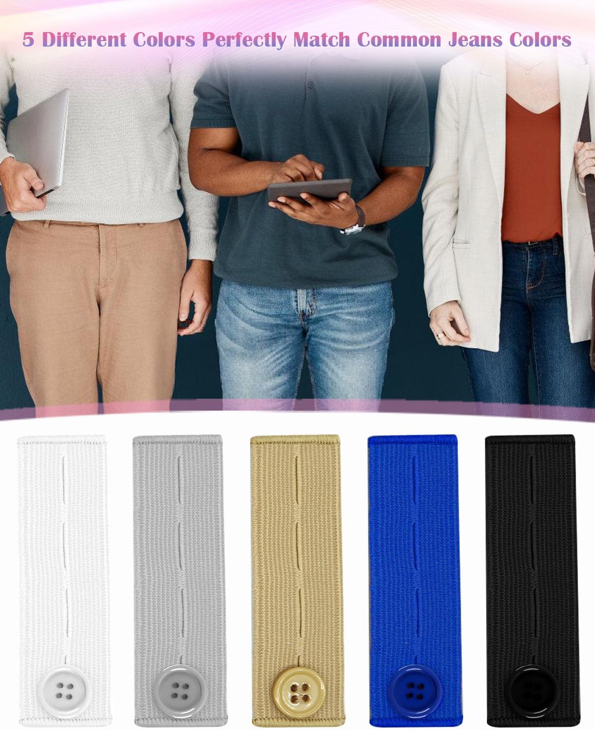 10Pcs Button Extenders for Jeans,Waistband Extenders for Women Men Pants Elastic Band Pants Button Extender Adjustable Waistband Extenders No Sew Jeans Waist Extension(5 Colors) - Image 6