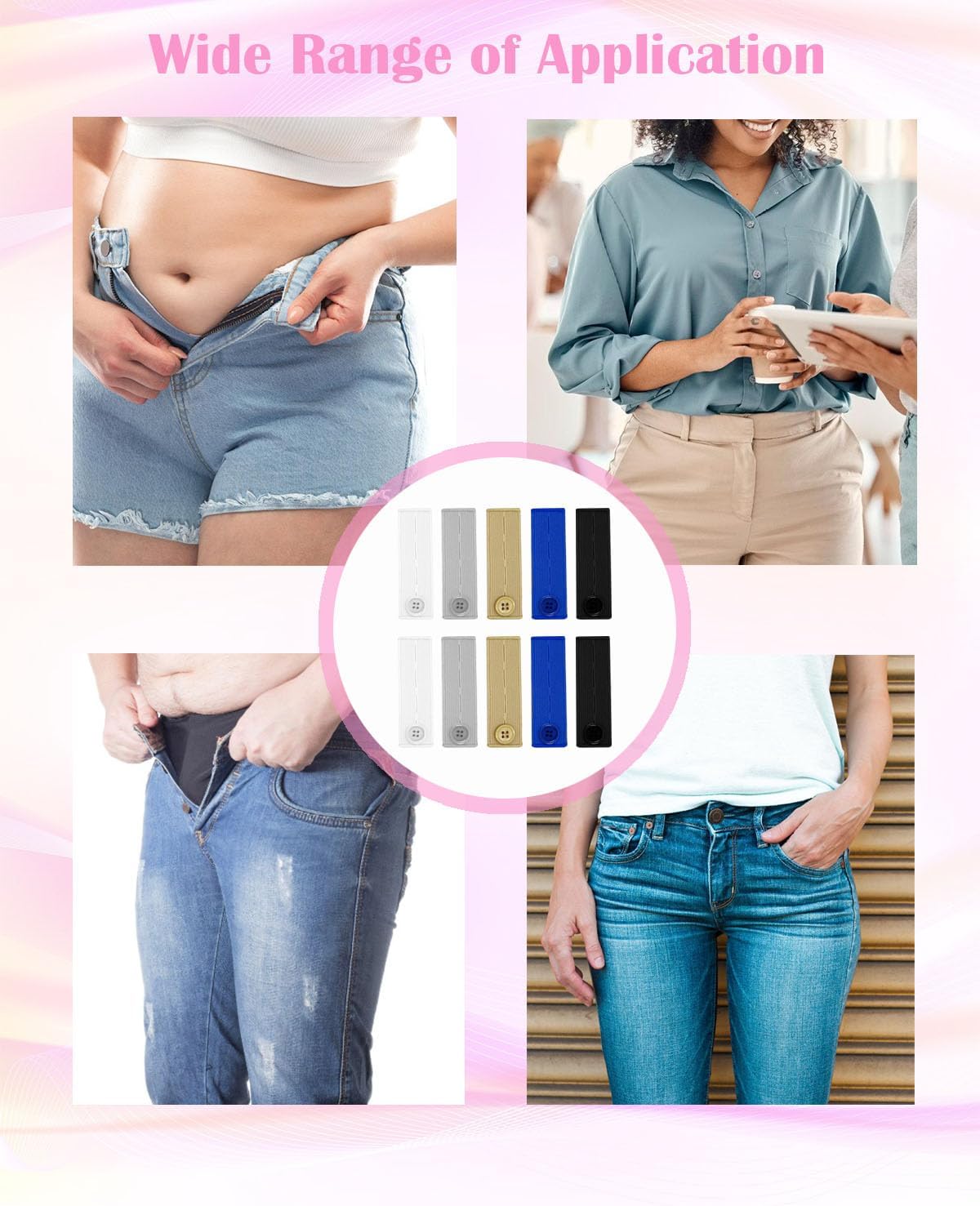 10Pcs Button Extenders for Jeans,Waistband Extenders for Women Men Pants Elastic Band Pants Button Extender Adjustable Waistband Extenders No Sew Jeans Waist Extension(5 Colors) - Image 7