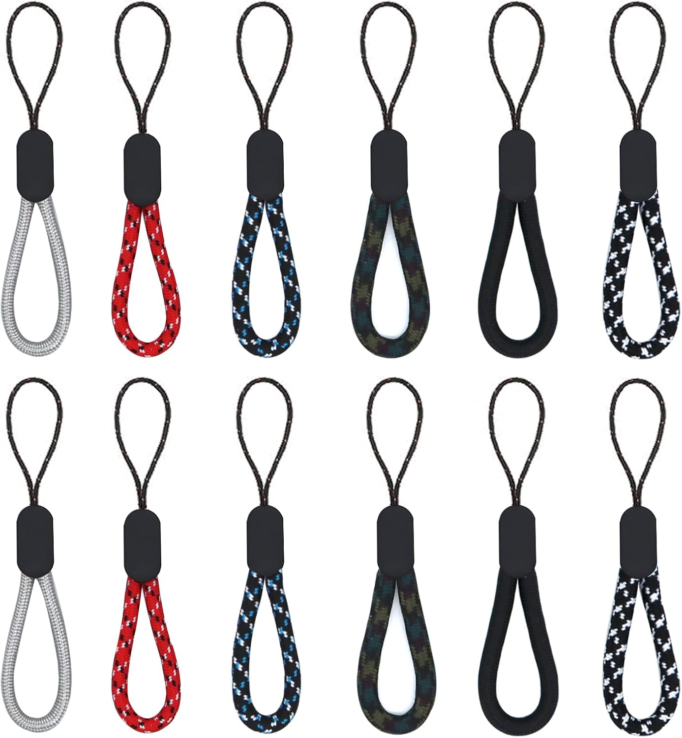 Finger Lanyard, 12 Pcs Short Wrist Lanyard 4.72in Nylon Hand Strap Keychain (6 Colors) - Image 1