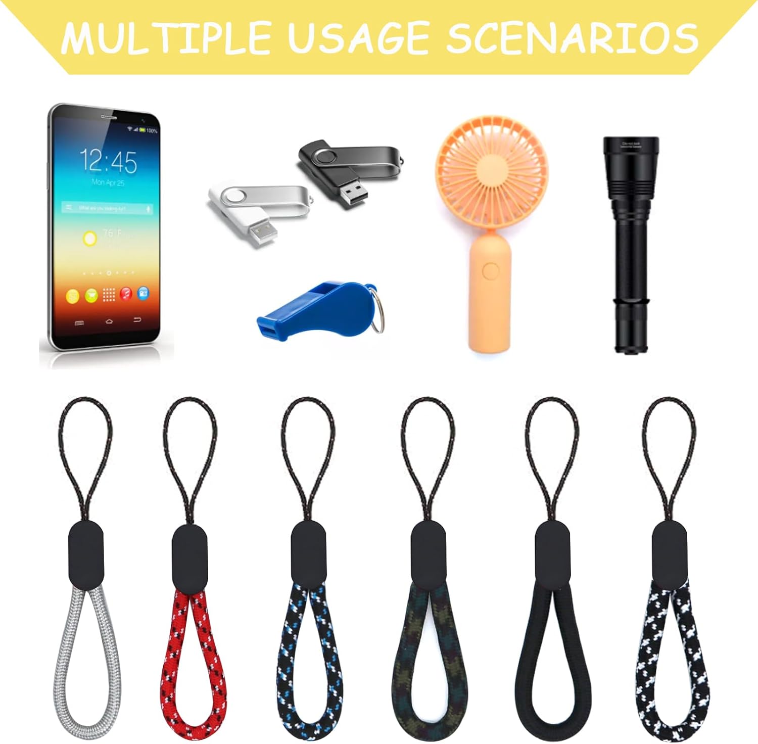 Finger Lanyard, 12 Pcs Short Wrist Lanyard 4.72in Nylon Hand Strap Keychain (6 Colors) - Image 5