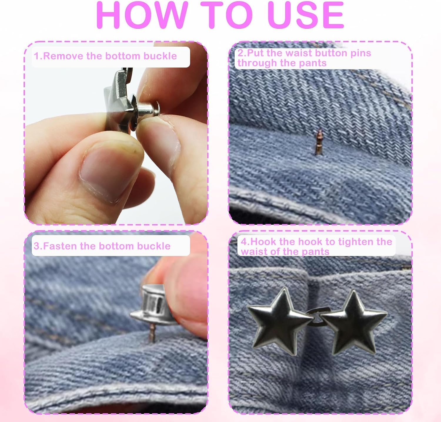 Pentagram Pant Waist Tightener,12 Set Jeans Clips to Tighten Waist Adjustable Buttons for Loose Jeans Pants Easy Instant and Removable No Sewing Waist Tightener for Women Men - Image 5