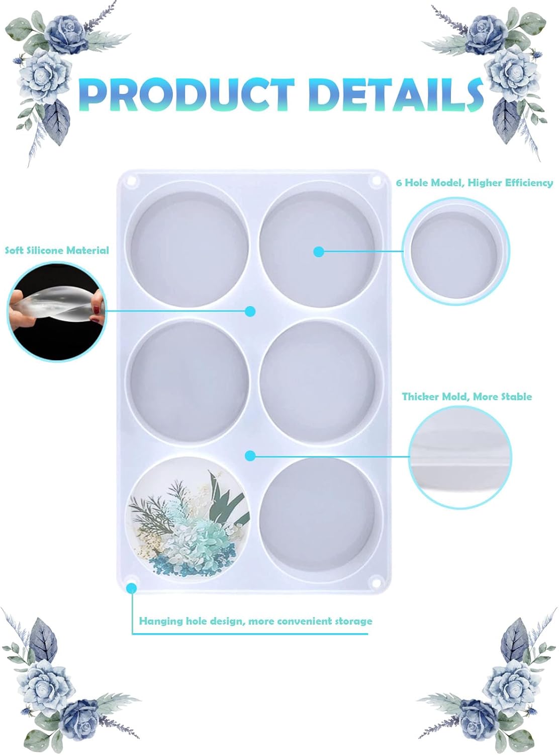 Resin Coaster Molds,6 Cavity Resin Molds Silicone Extra Deep Round Coaster Molds for Epoxy Resin,Resin Molds for Flowers Preservation,Art Casting,Cups Mats,DIY Crafts - Image 4