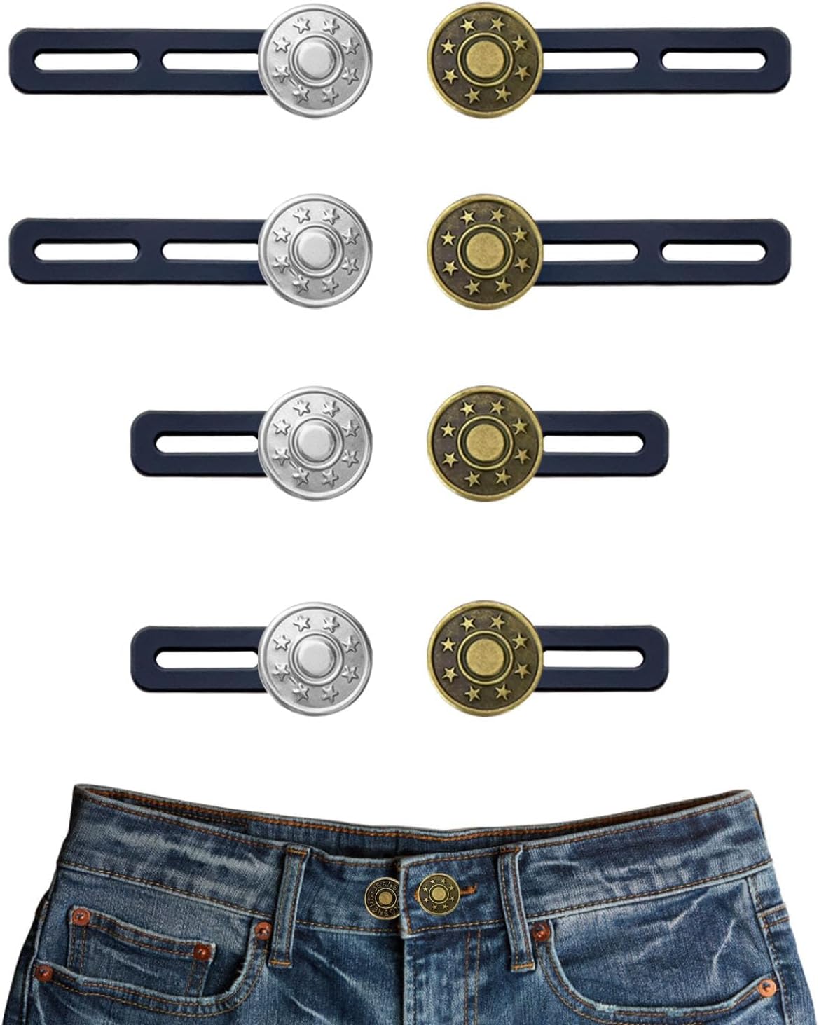 8Pcs Button Extenders for Jeans,Waistband Extenders for Women Men Pants 1.34-2.17 Inches Instant Pants Button Extender Adjustable Waistband Extenders No Sew Jeans Waist Extension - Image 1
